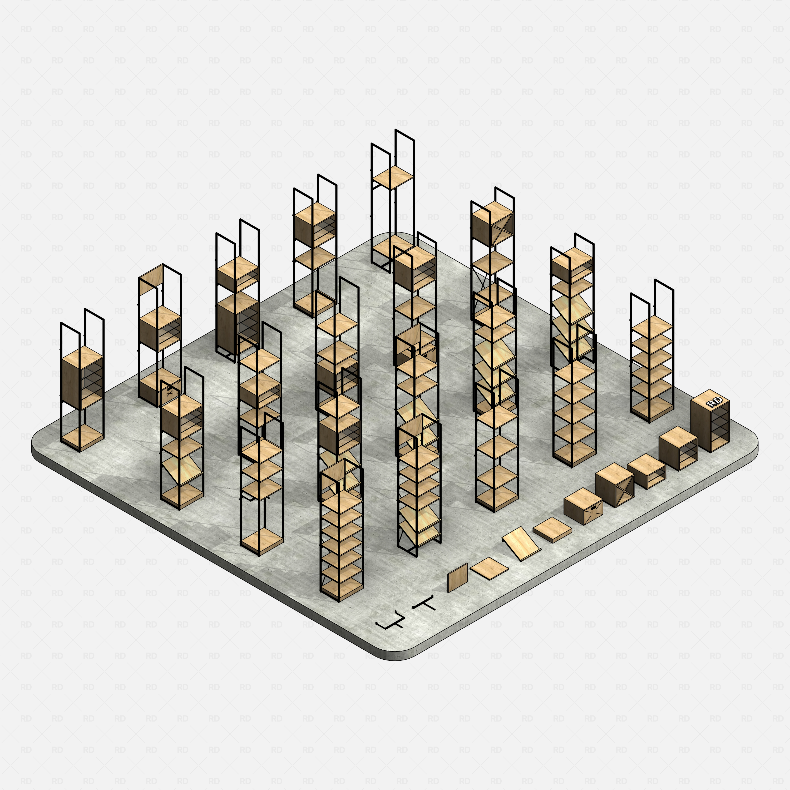 Revit Retail Shelving System 01 RD Studio BIM blocks rfa 