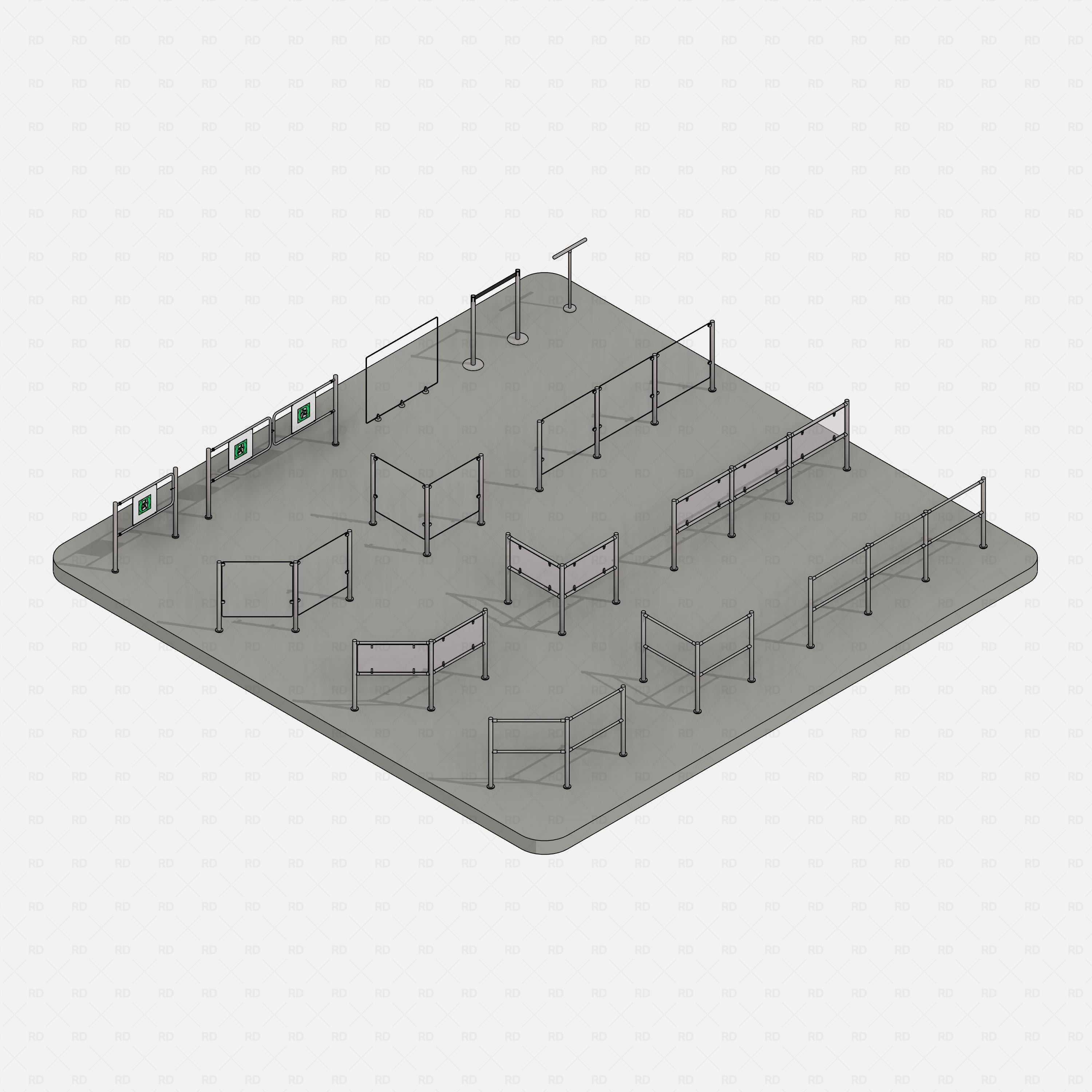 Revit security rails and posts RD Studio BIM blocks rfa 