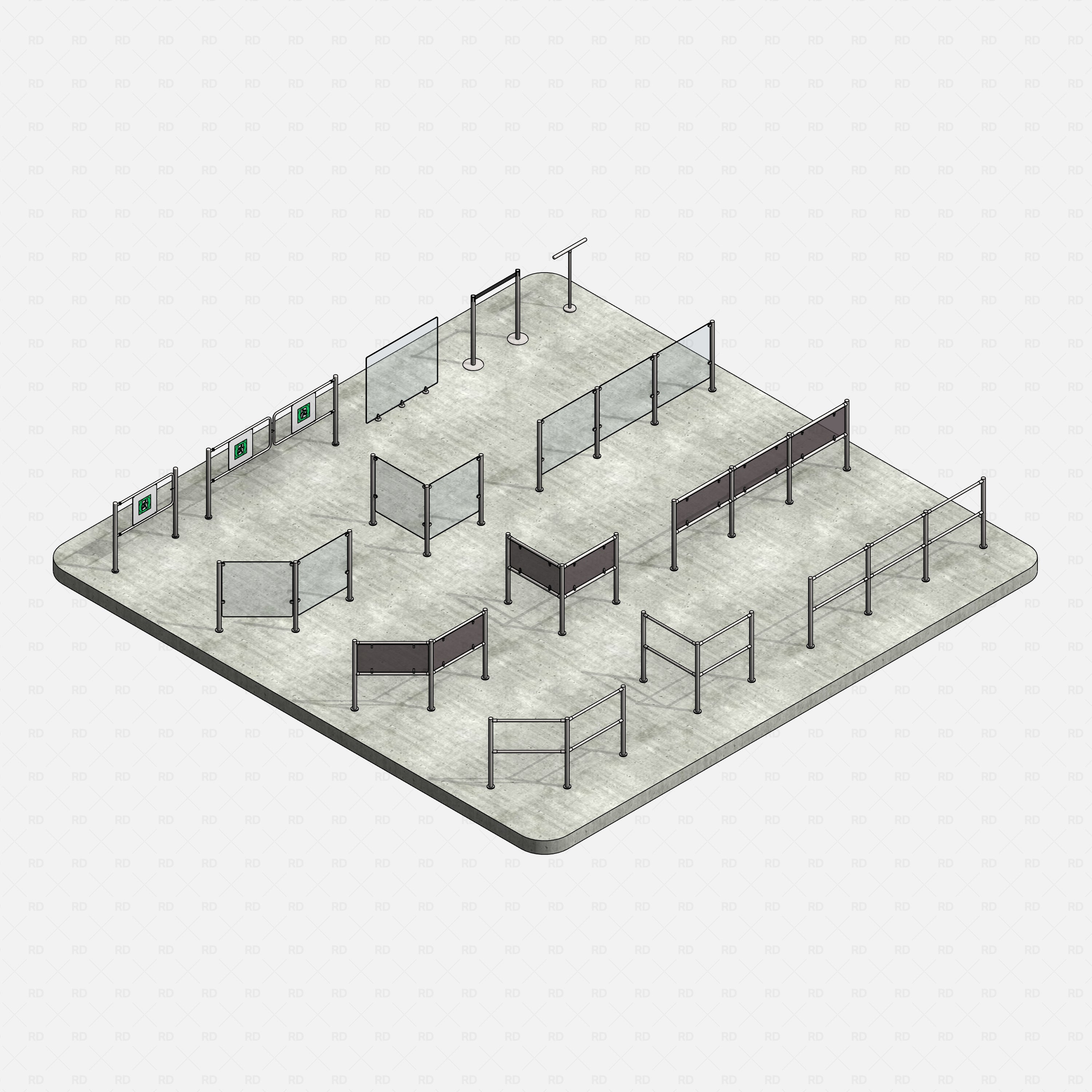 Revit security rails and posts RD Studio BIM blocks rfa 