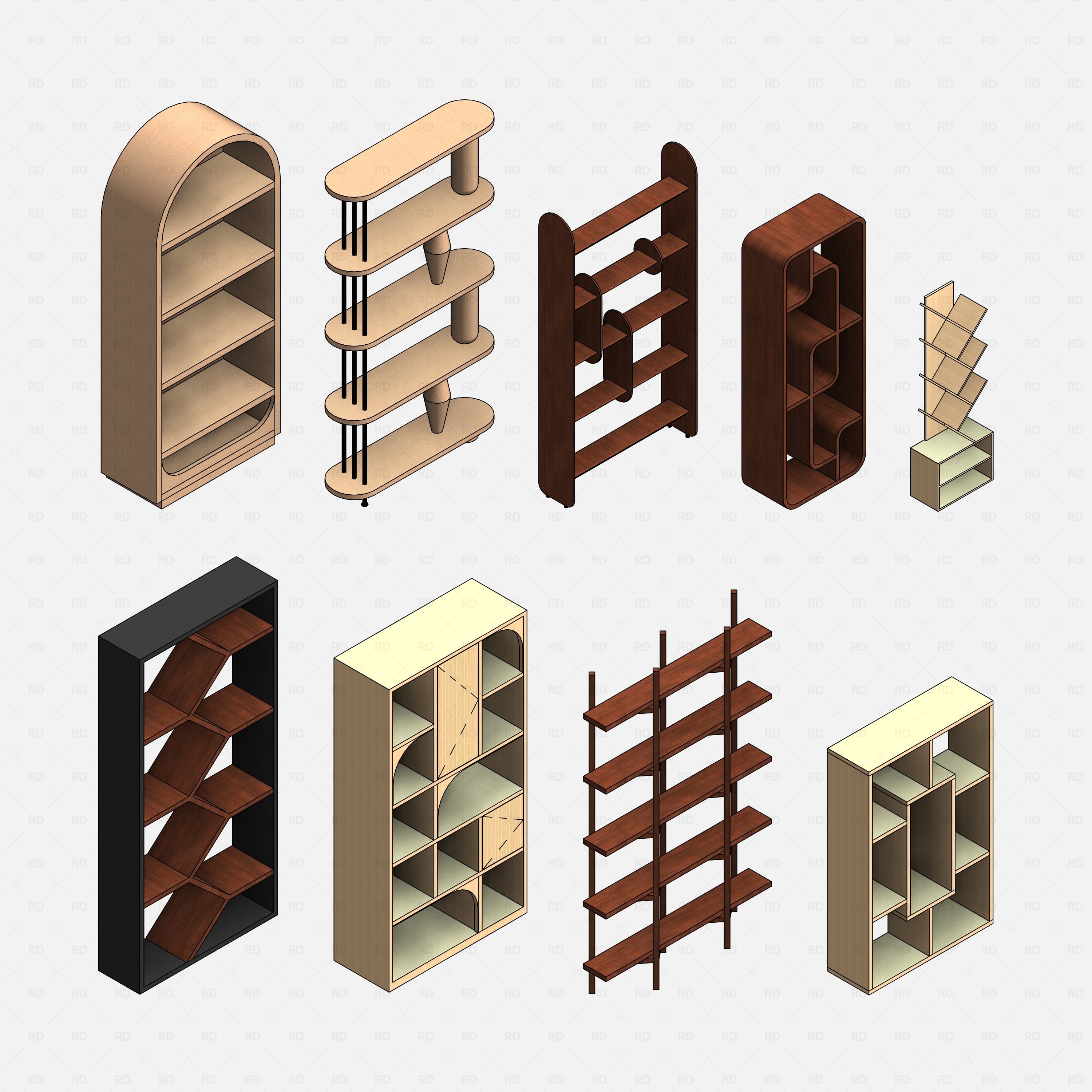 Revit Shelving Collection 03 RD Studio BIM blocks rfa all realistic shelving system in grid layout