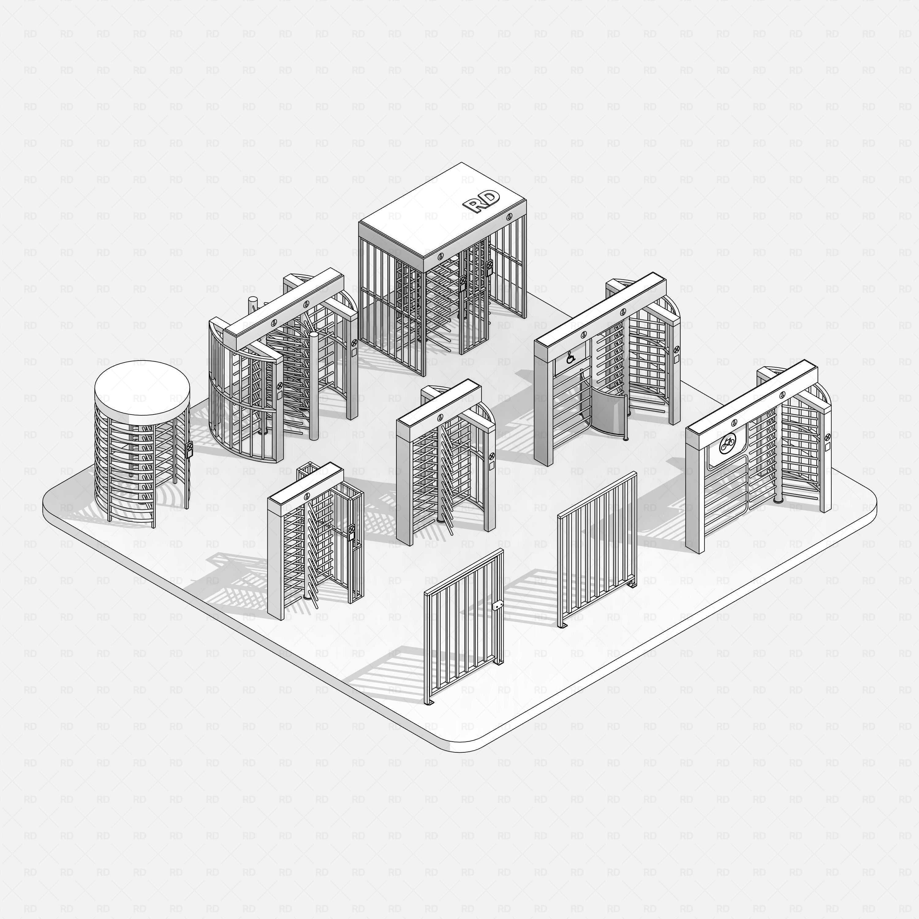Revit Turnstile full height Gates RD Studio BIM blocks rfa