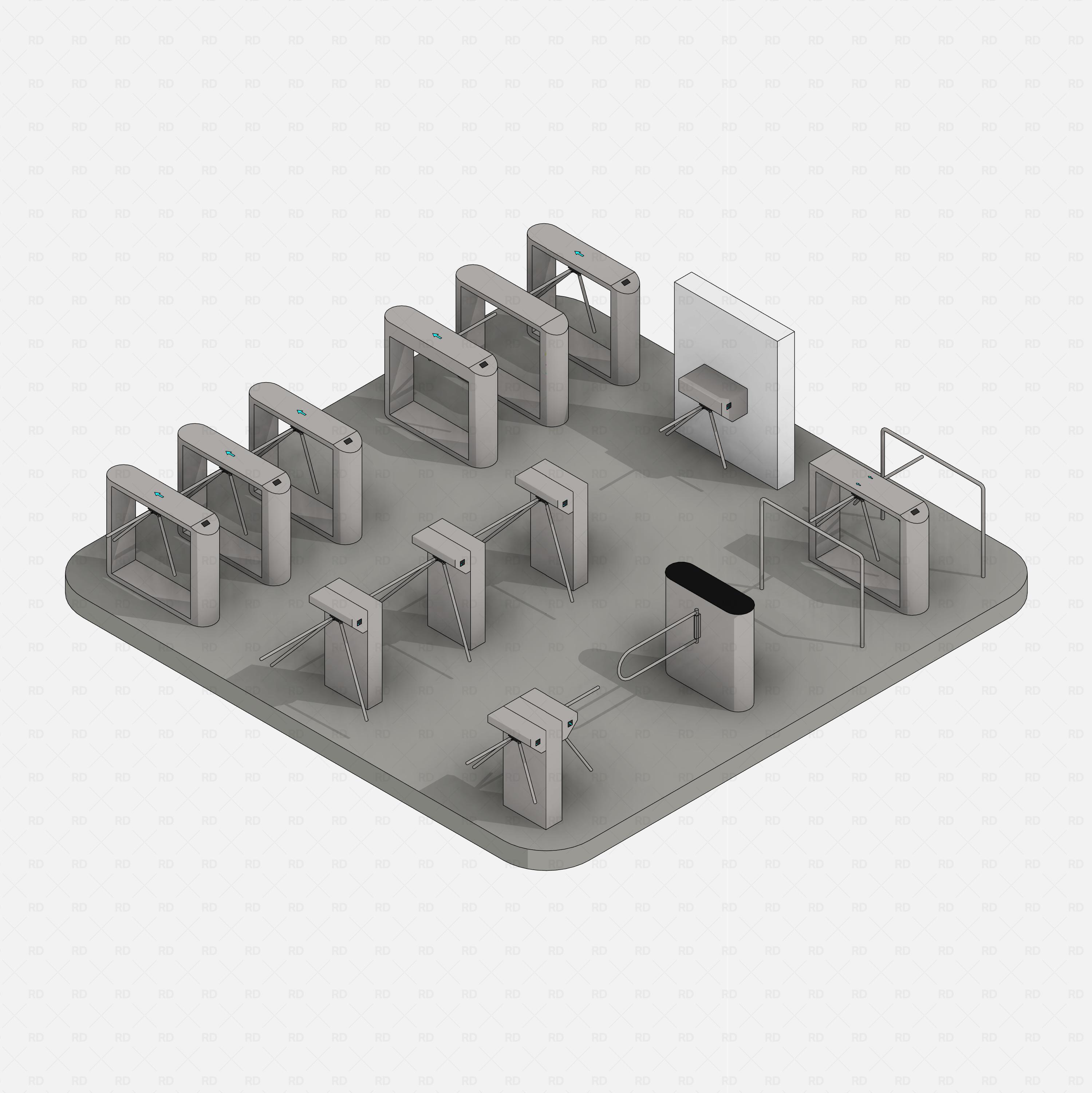 Revit turnstile tripod Pack RD Studio BIM blocks rfa realistic turnstile tripod families in isometric view