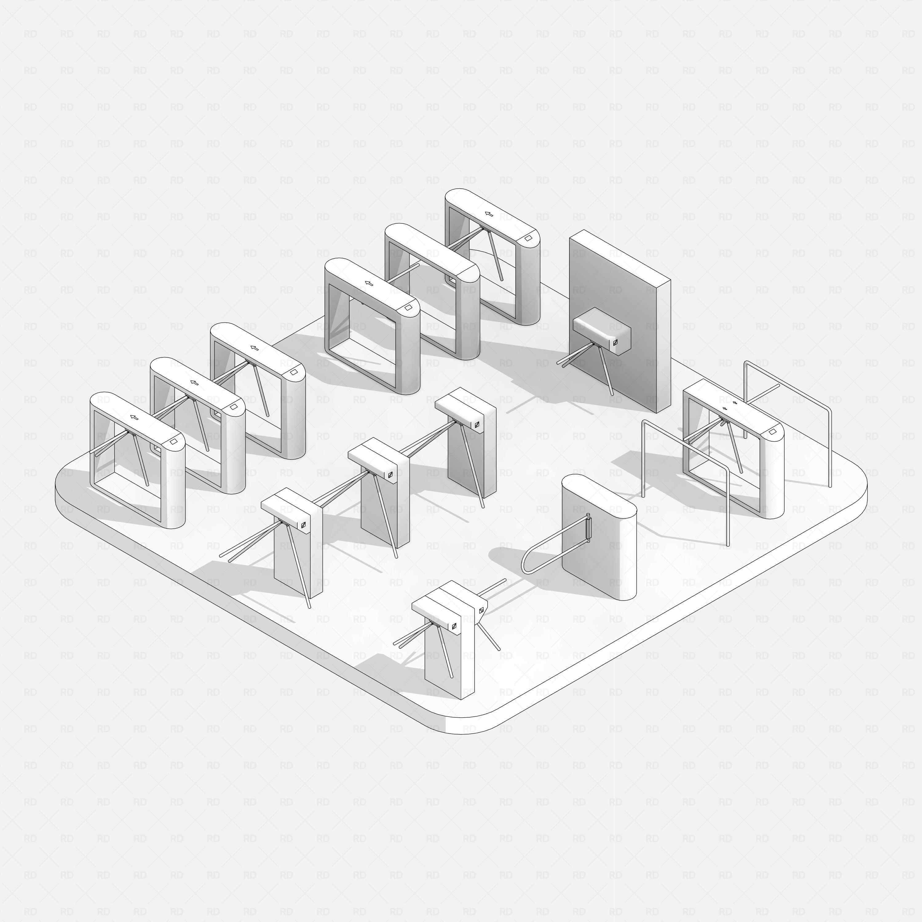 Revit turnstile tripod Pack RD Studio BIM blocks rfa turnstile tripod families in isometric view