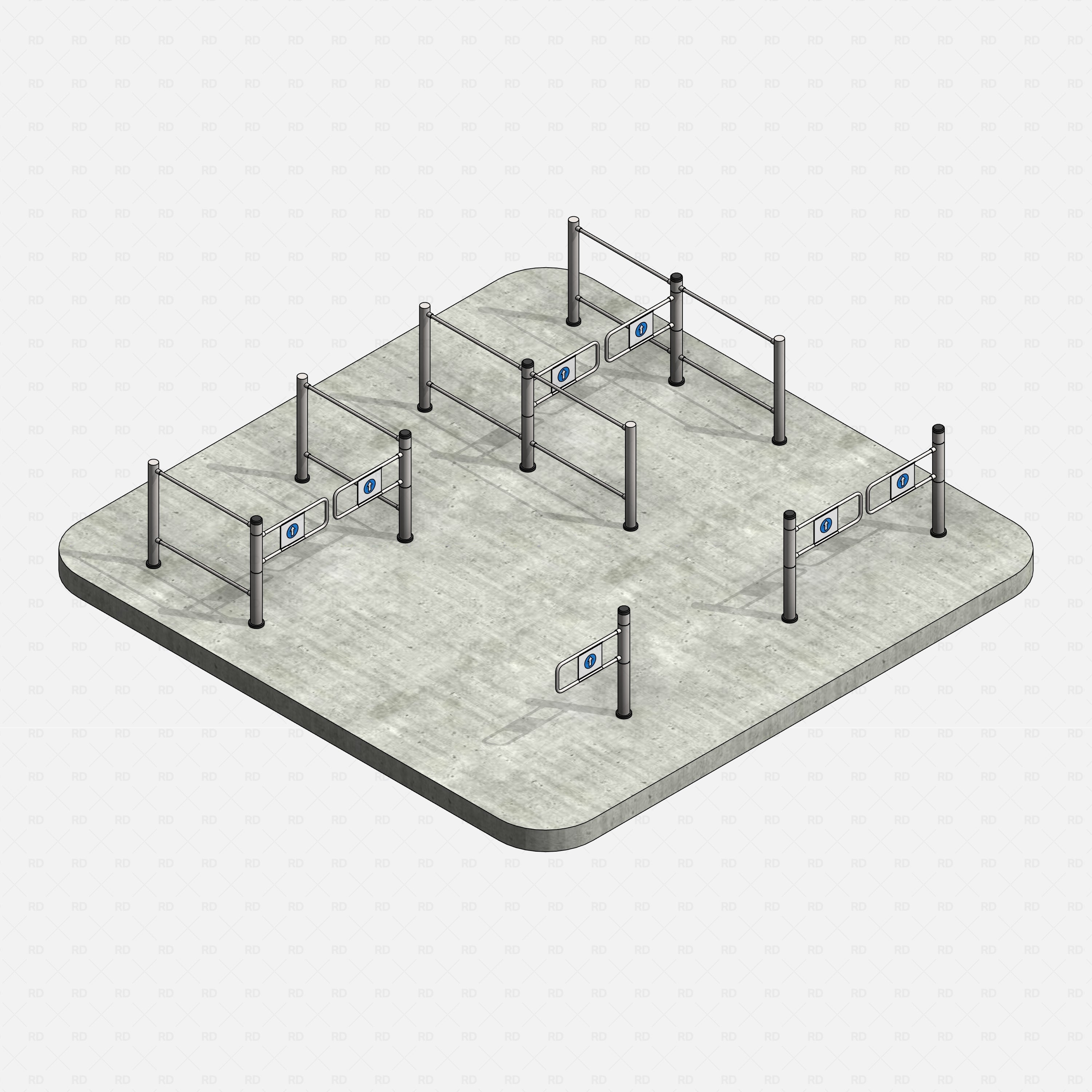 Revit turnstiles gates flag Pack RD Studio BIM blocks rfa single and double gates in realistic view