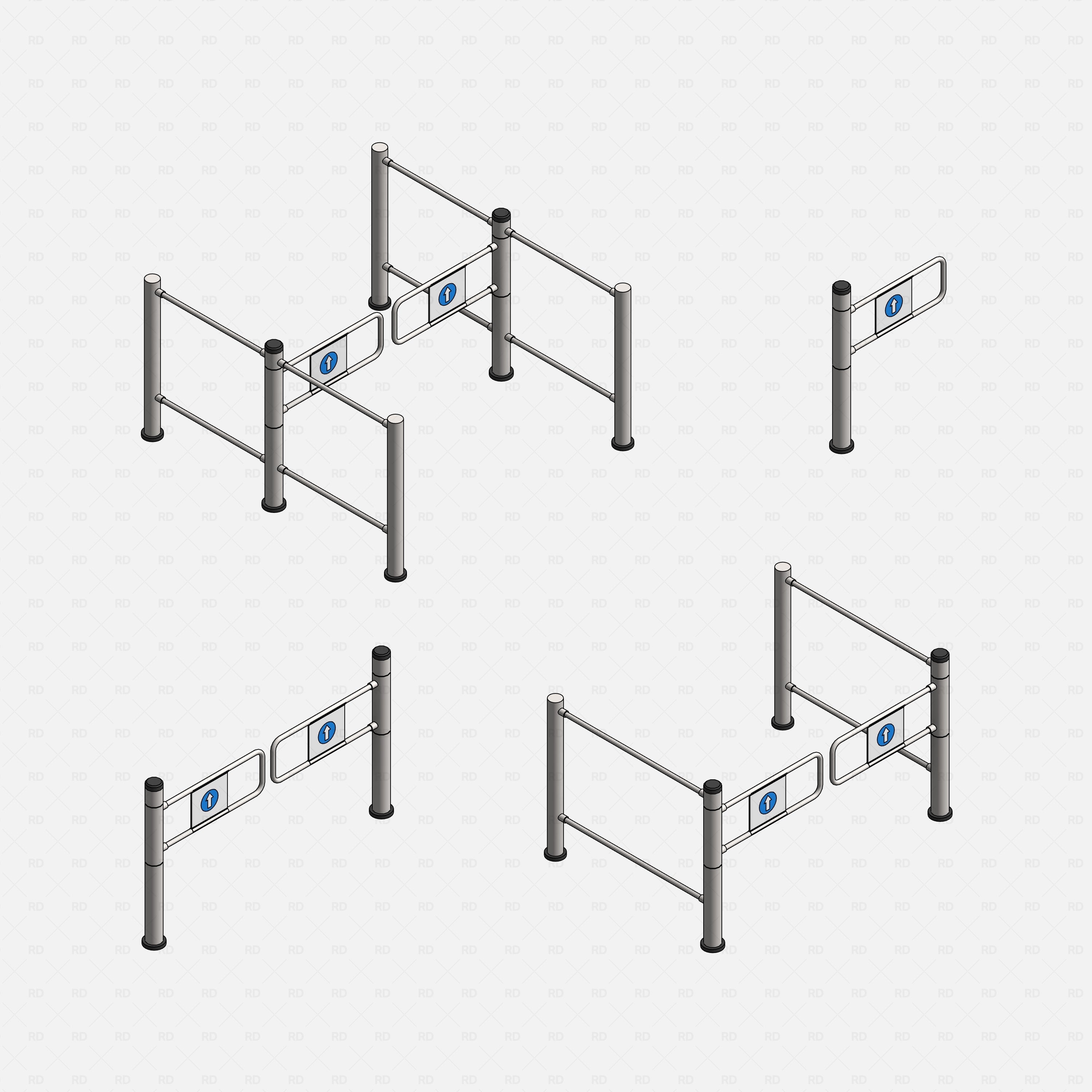 Revit turnstiles gates flag Pack RD Studio BIM blocks rfa single and double gates in realistic view