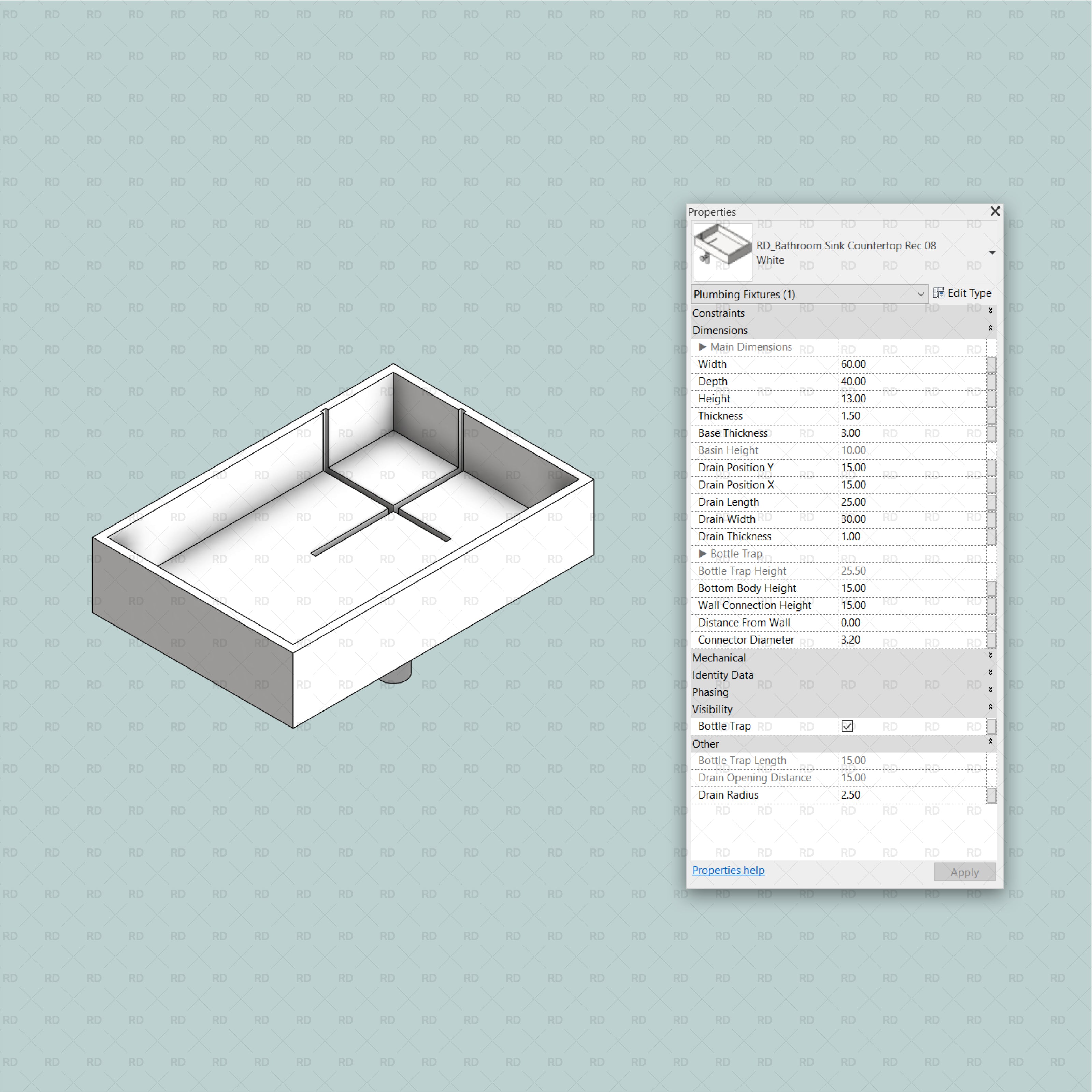 Revit Bathroom Sinks - Countertop (47 Sinks) - RD Studio