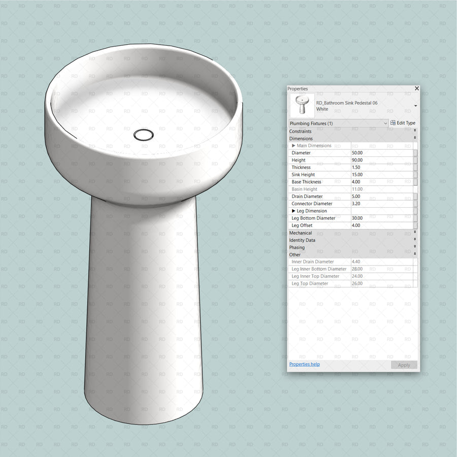 24 Pedestal Sink Revit Families (.RFA) | Parametric