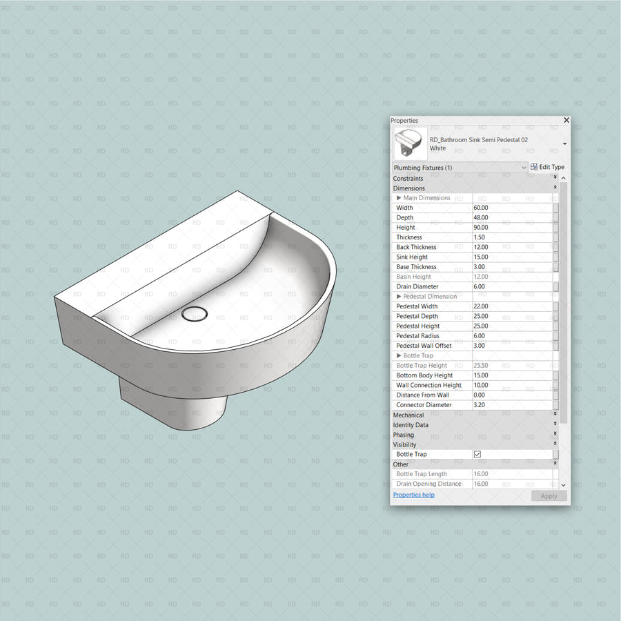 24 Pedestal Sink Revit Families (.RFA) | Parametric