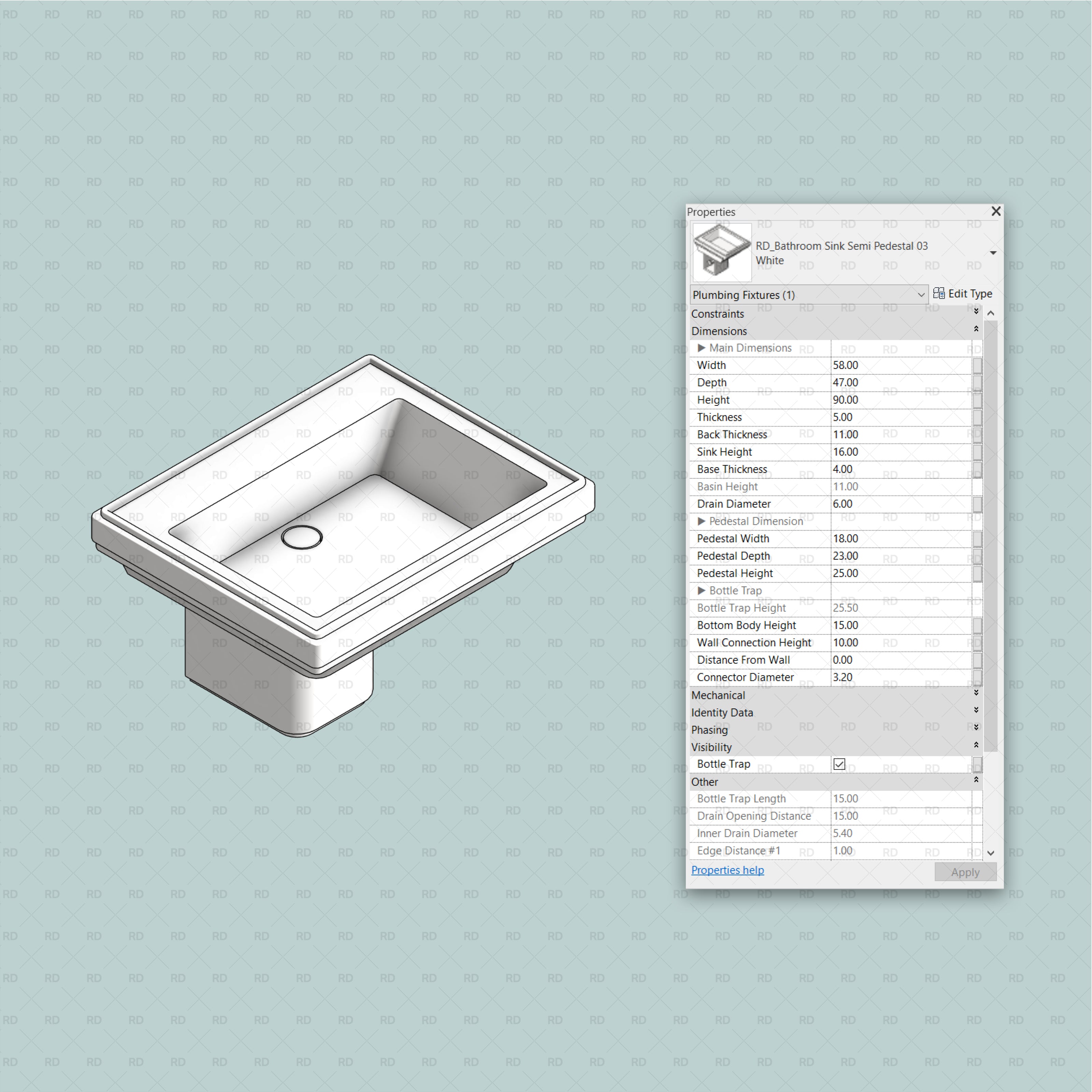 Revit Bathroom Sinks - Pedestal and Semi-Pedestal (24 Sinks) - RD Studio