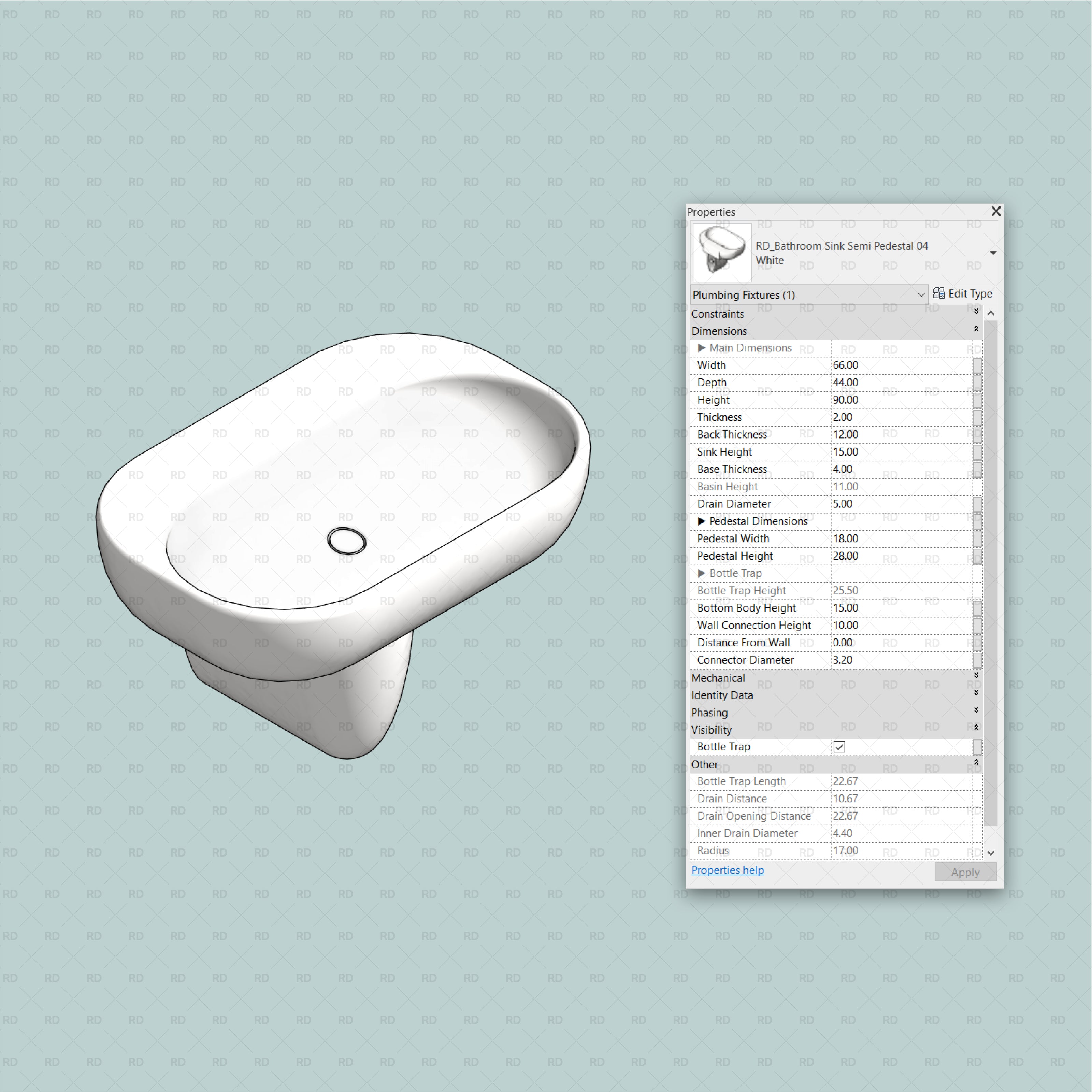 Revit Bathroom Sinks - Pedestal and Semi-Pedestal (24 Sinks) - RD Studio