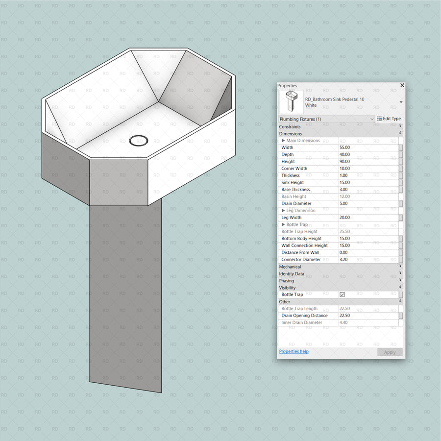 24 Pedestal Sink Revit Families (.RFA) | Parametric