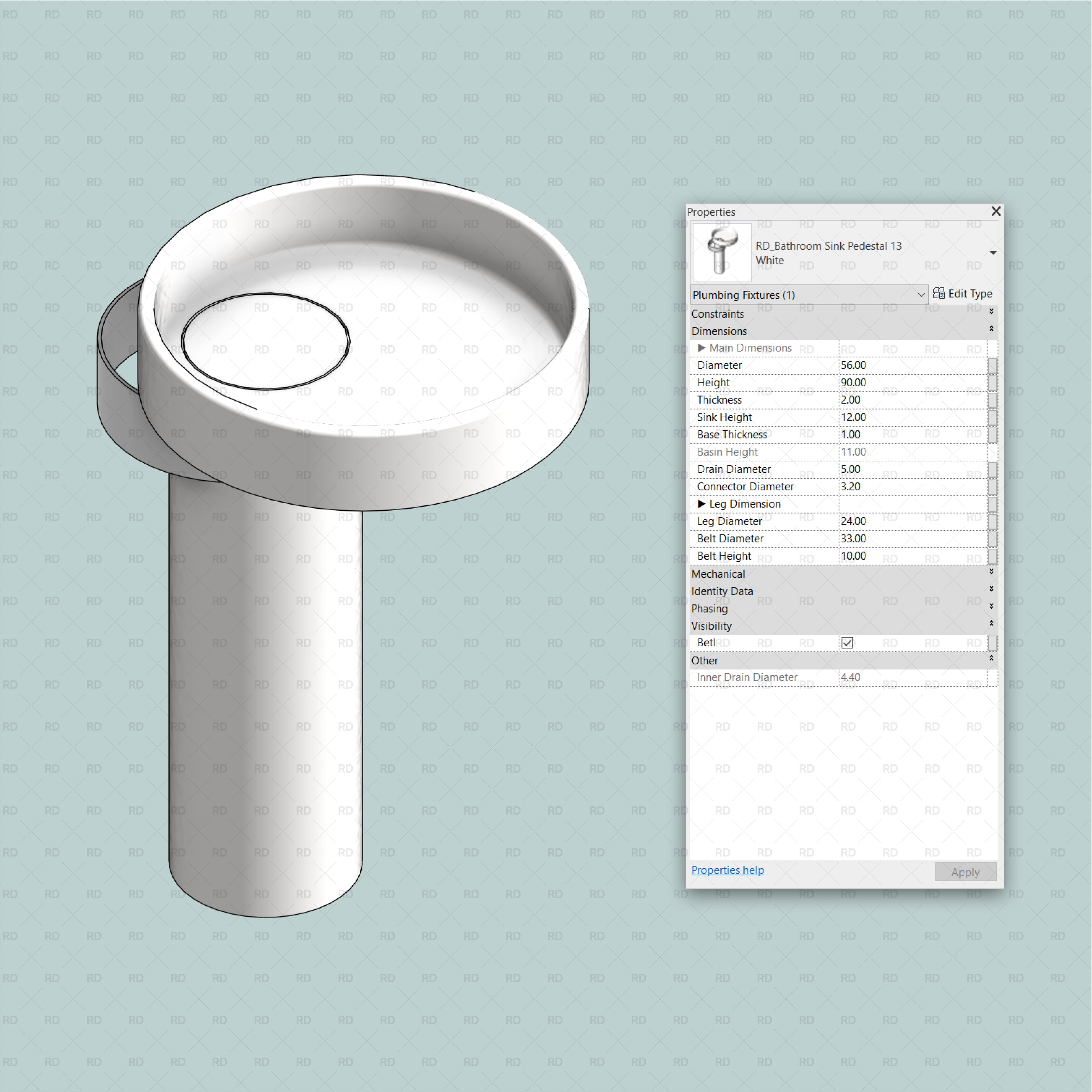 Revit Bathroom Sinks - Pedestal and Semi-Pedestal (24 Sinks) - RD Studio