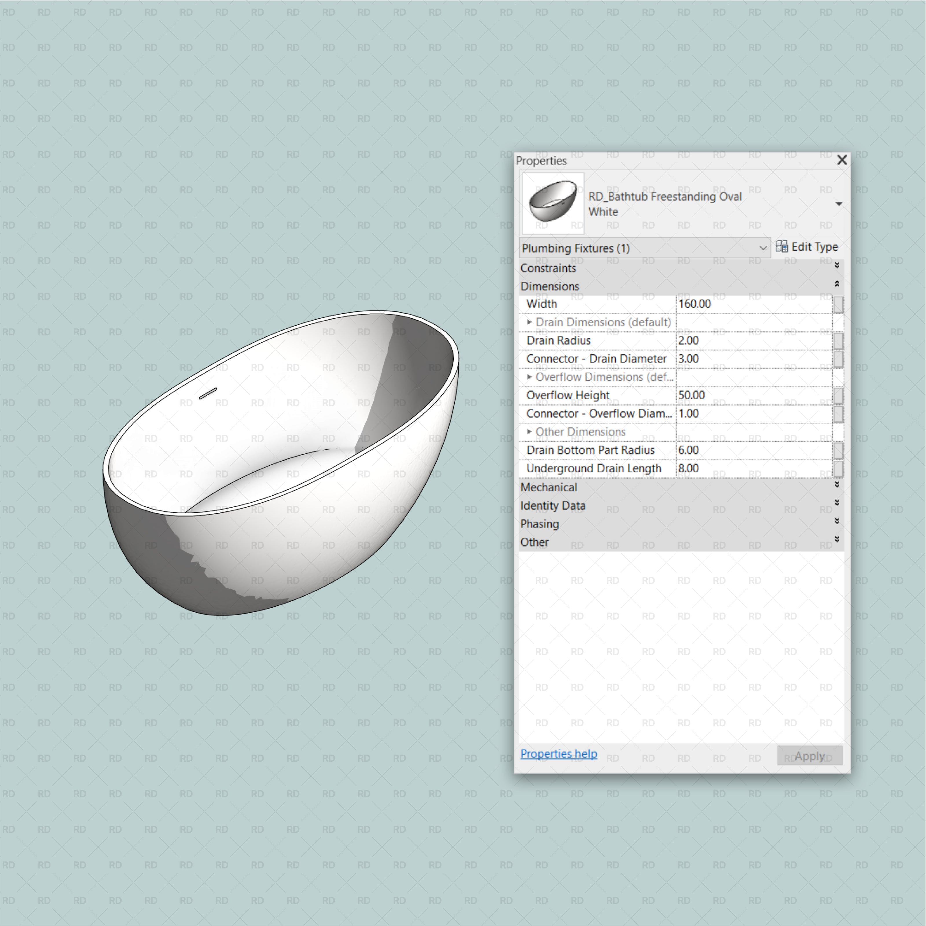 revit freestanding oval bathtub family 