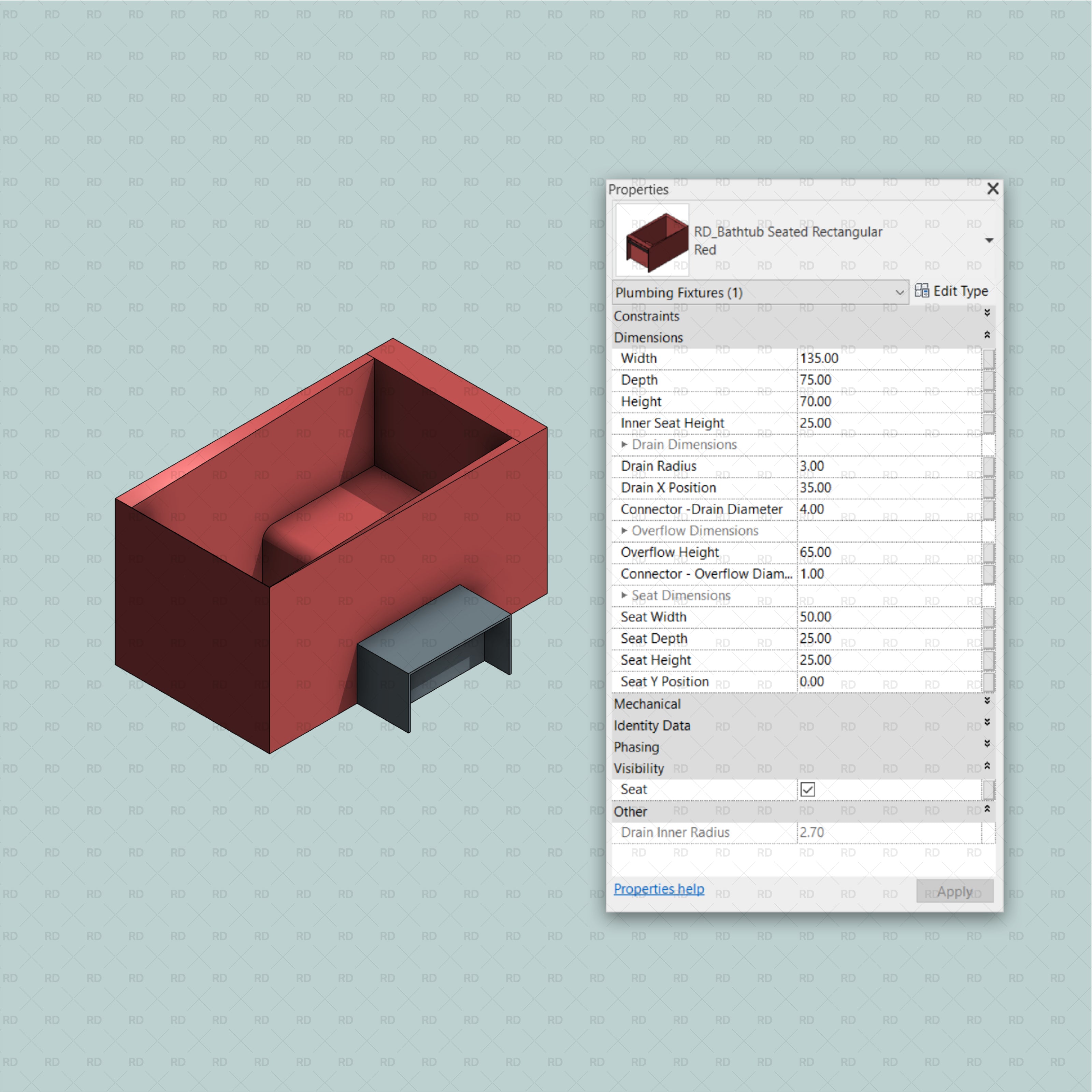 download seated rectangular revit bathtub family