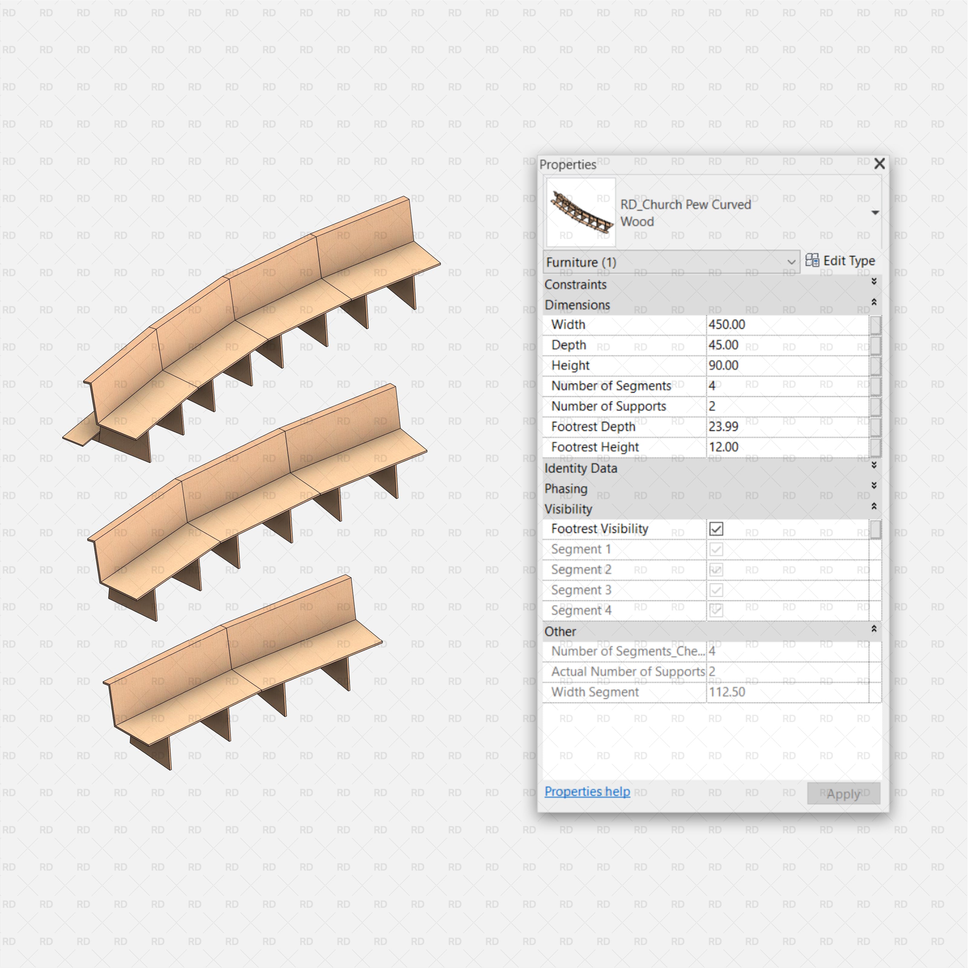 revit church pew curved