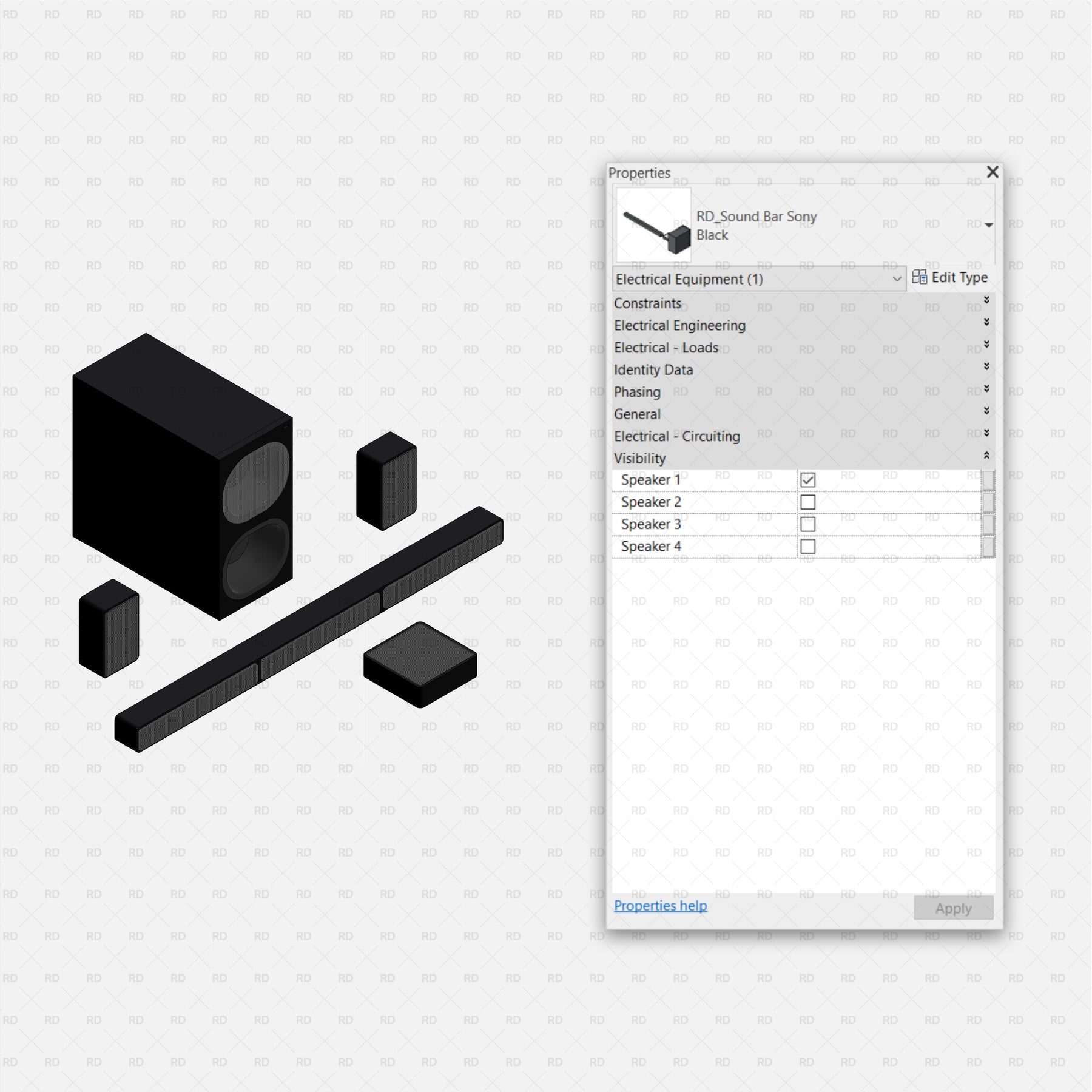 Revit Rds Family Revit TV and Speakers Families | RD Studio