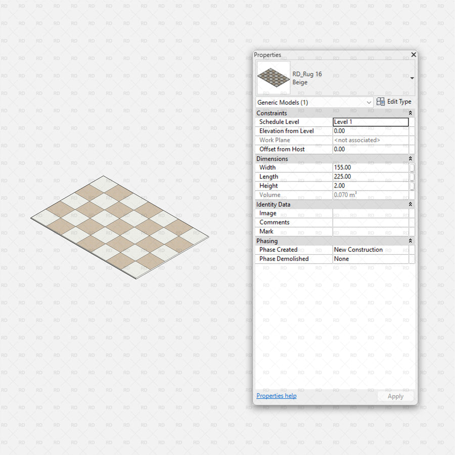 Download Free Revit Rug Family - Rug 01 | RD Studio