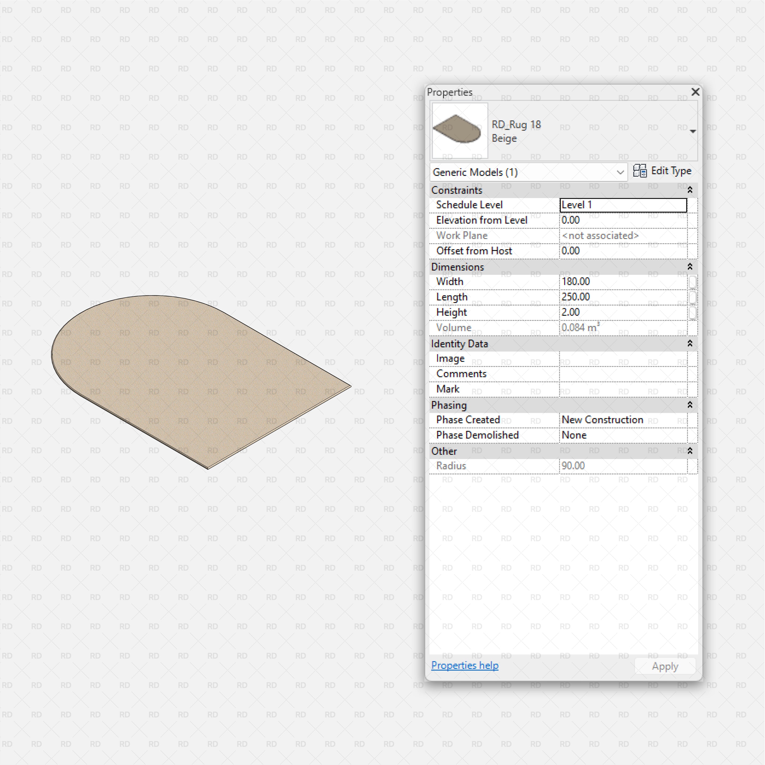 download revit rug family beige half oval