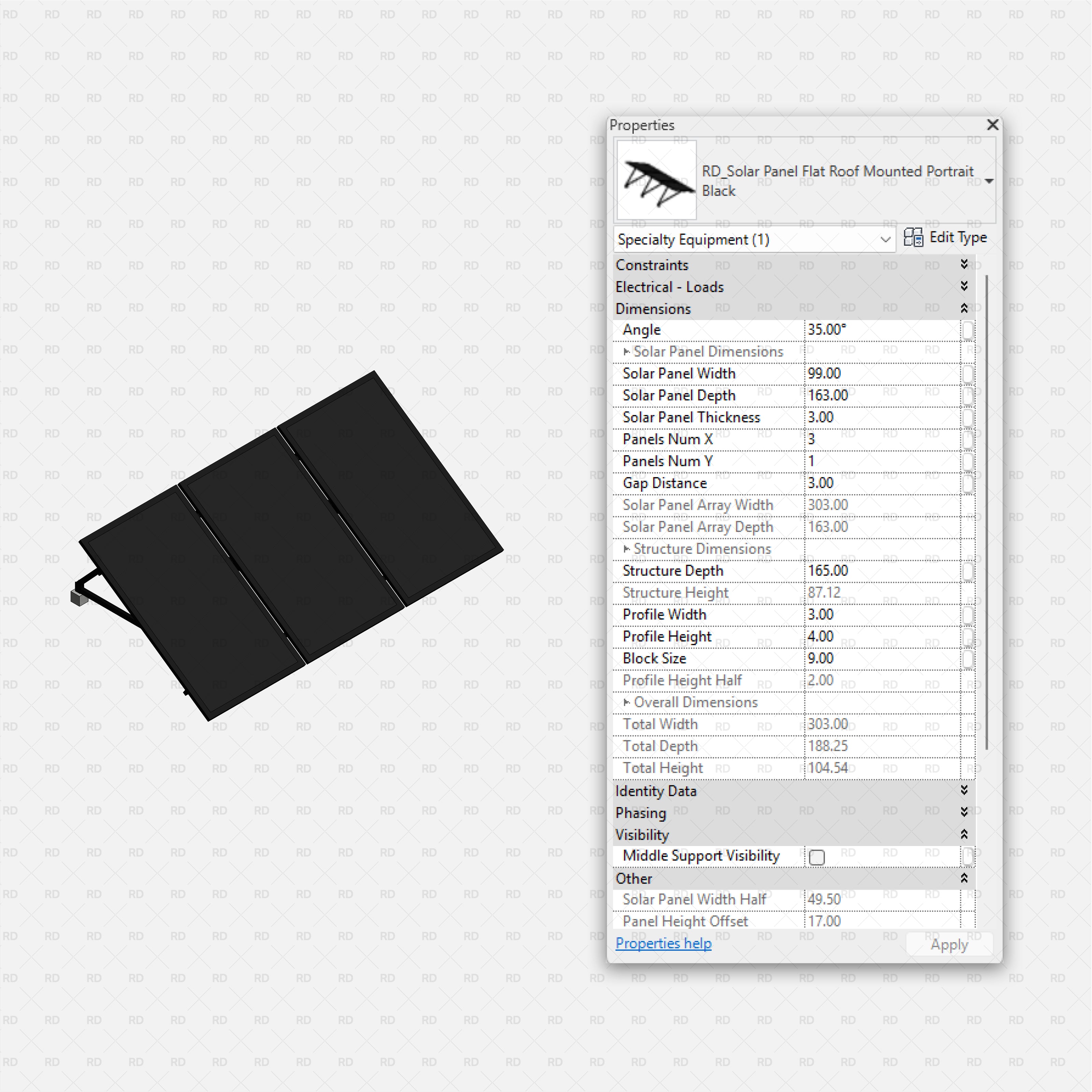 download revit solar panel family flat roof mounted portrait