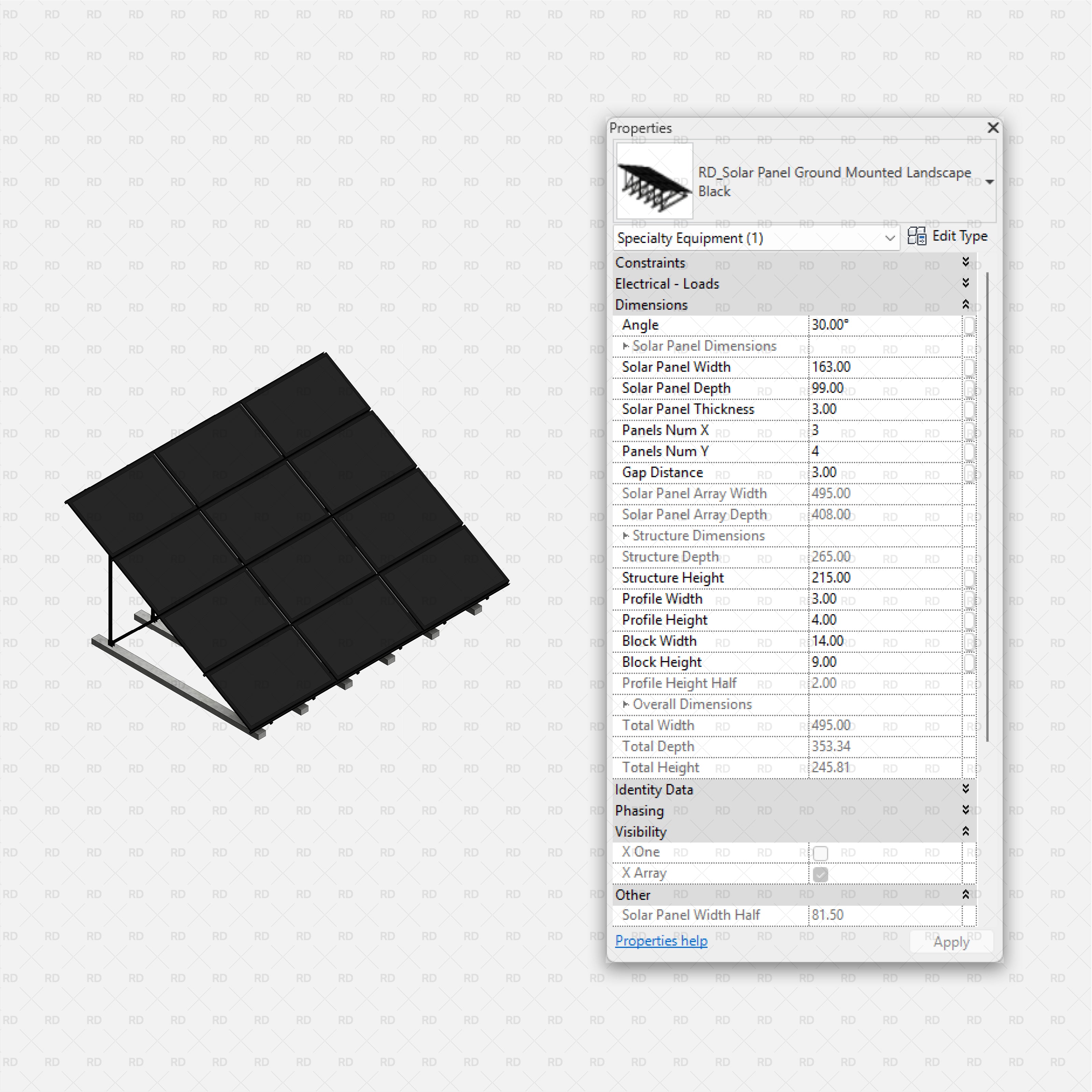 download revit solar panel family ground mounted landscape