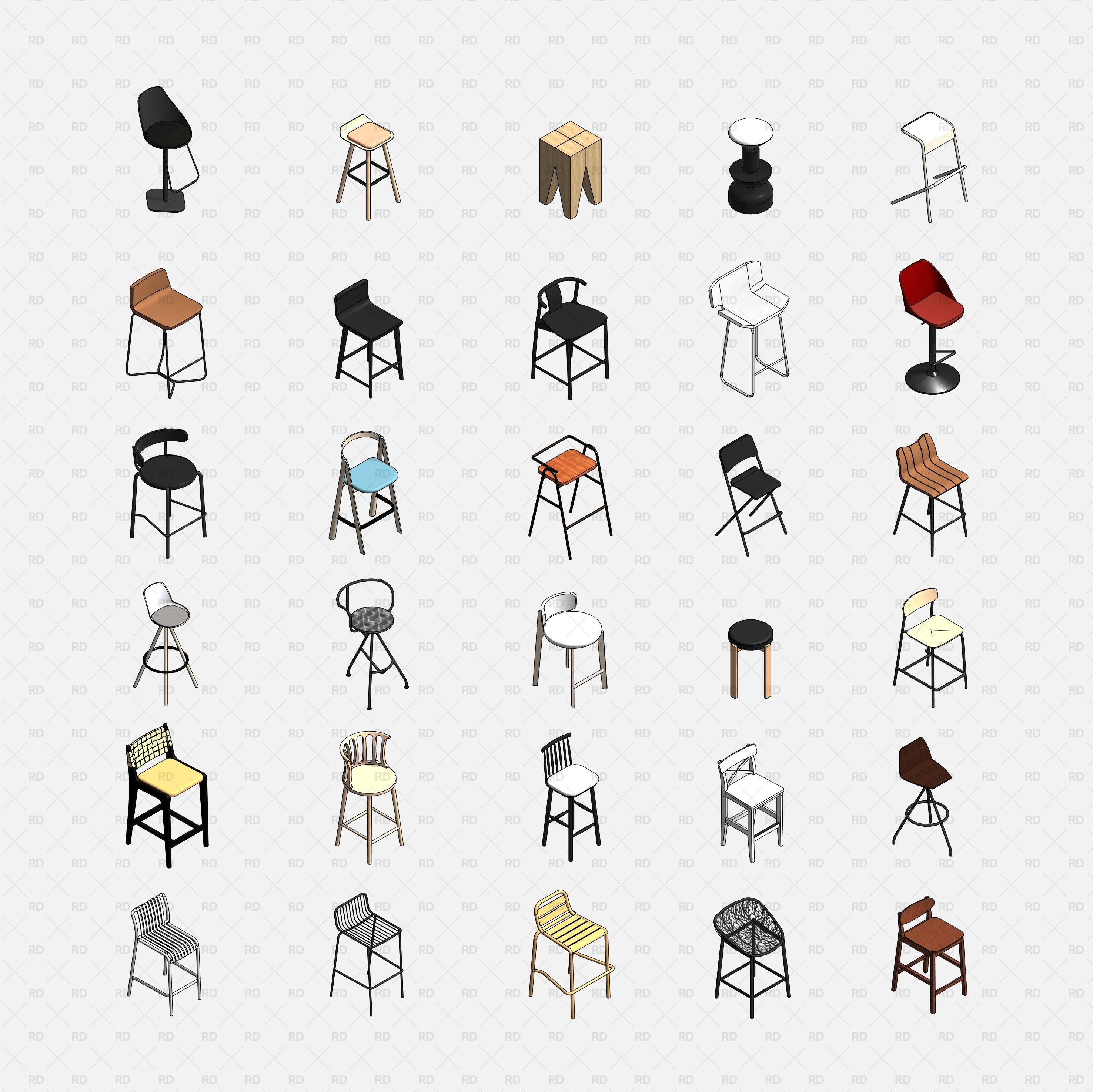 download high quality revit families high stools