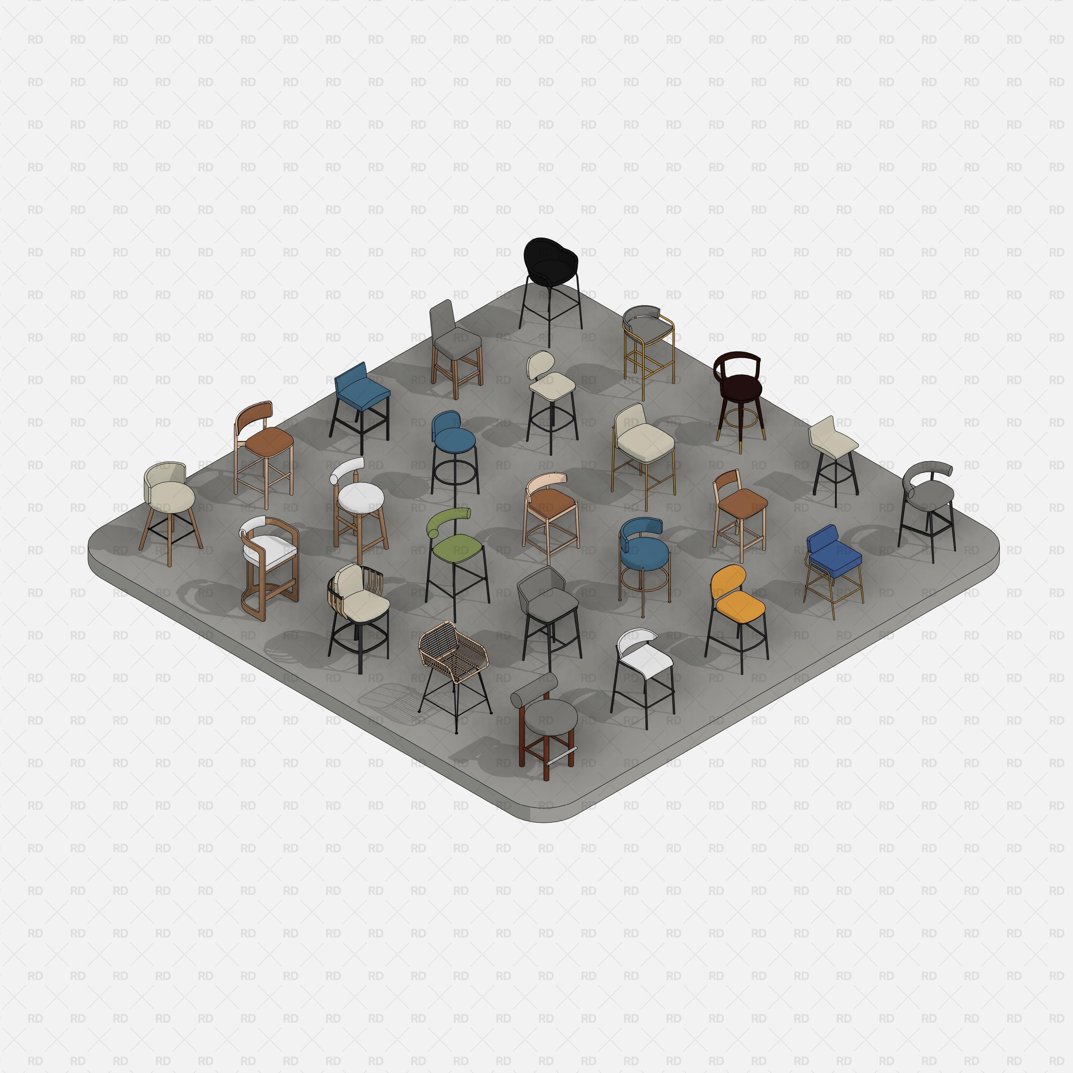 download high quality revit families high stools 