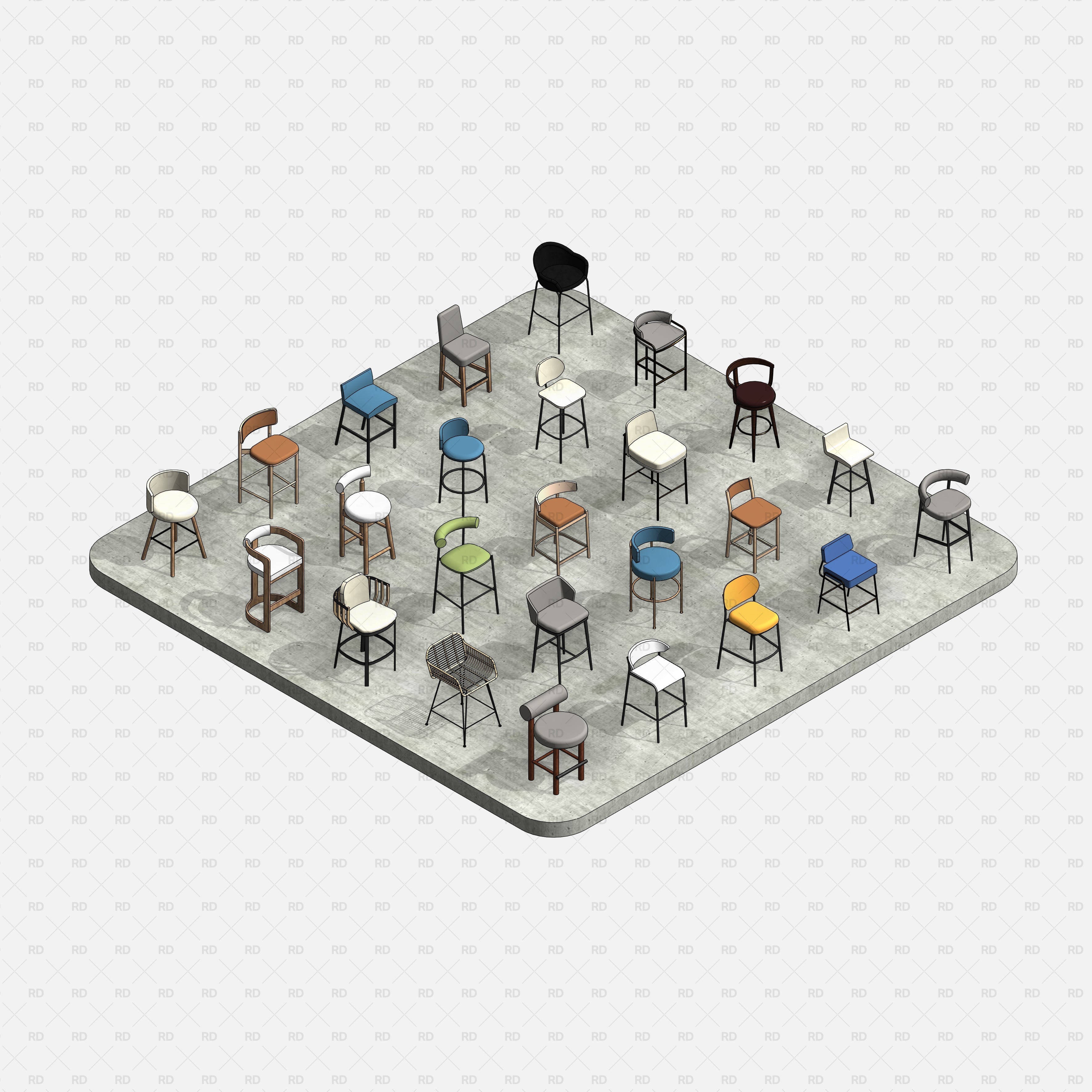 download high quality revit families high stools 