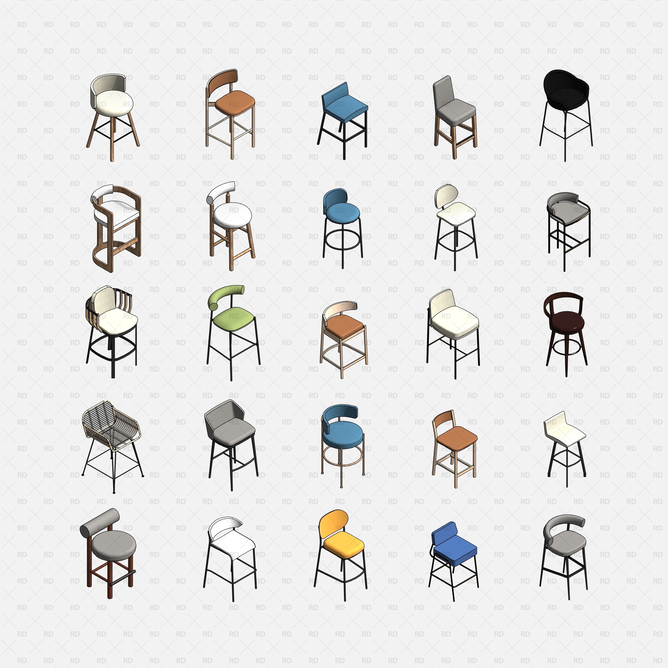 download high quality revit families high stools bar stools