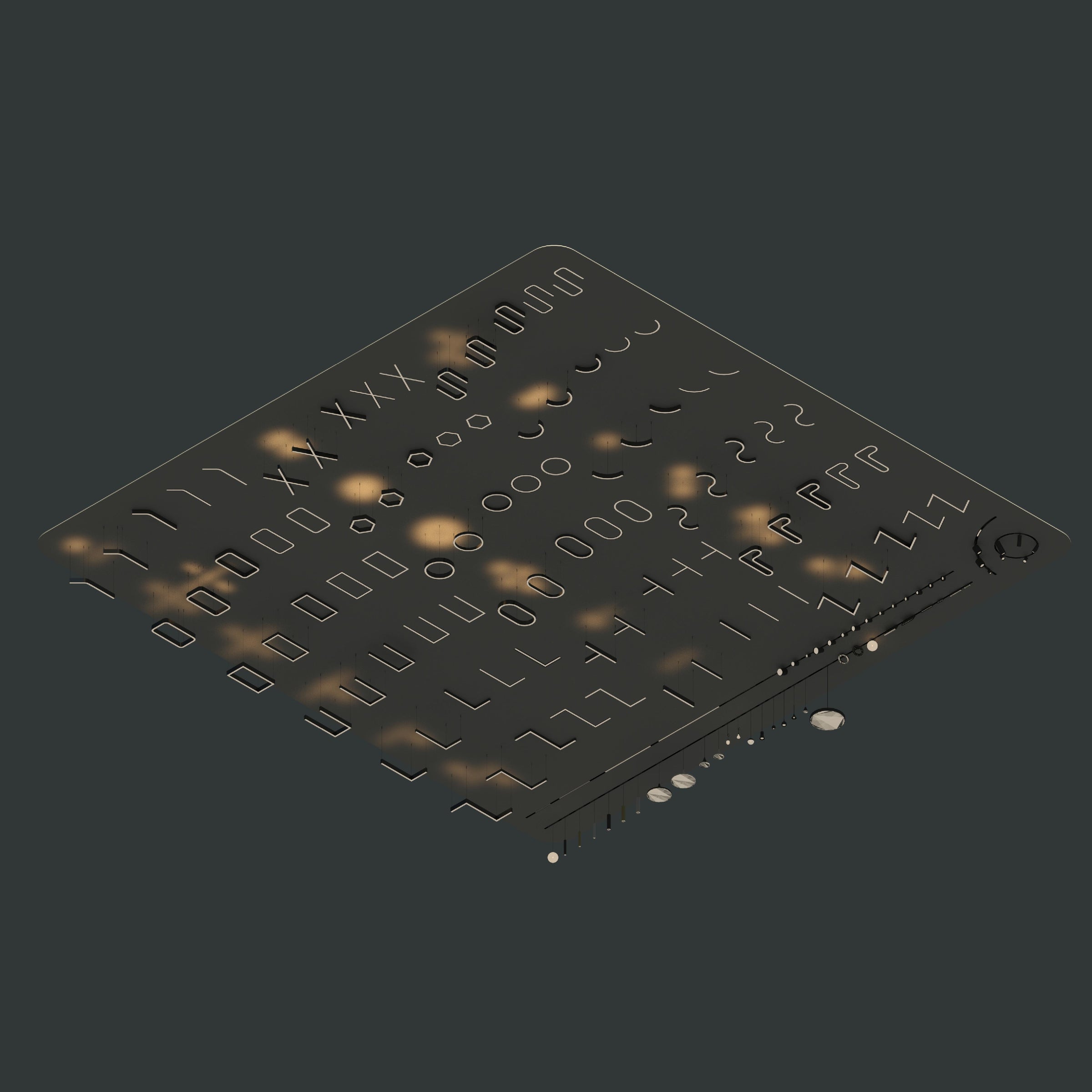 Revit Track Lights Ultimate Pack RD Studio BIM blocks rfa all lights in isometric view at night time - realistic