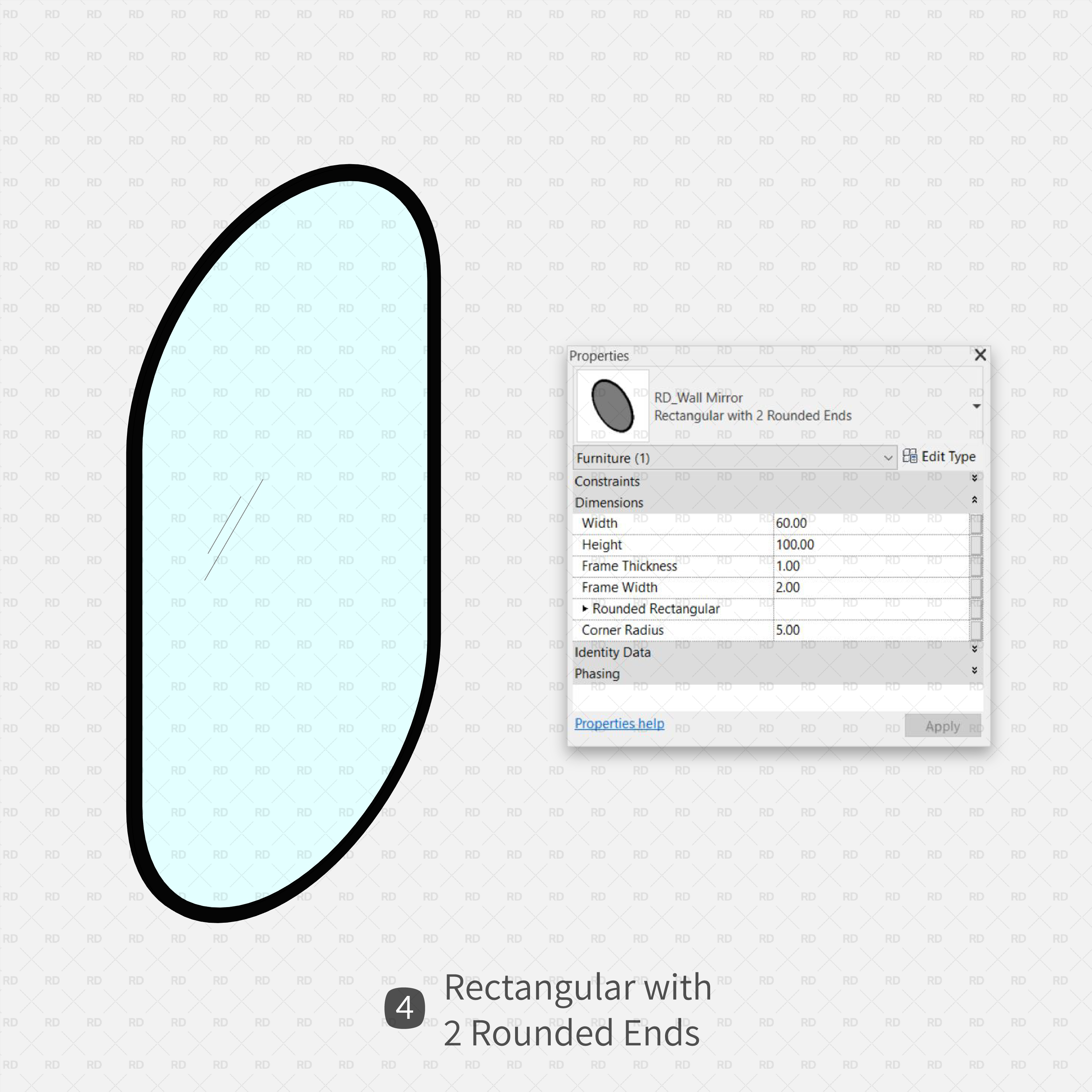 mirror with 2 rounded ends for revit