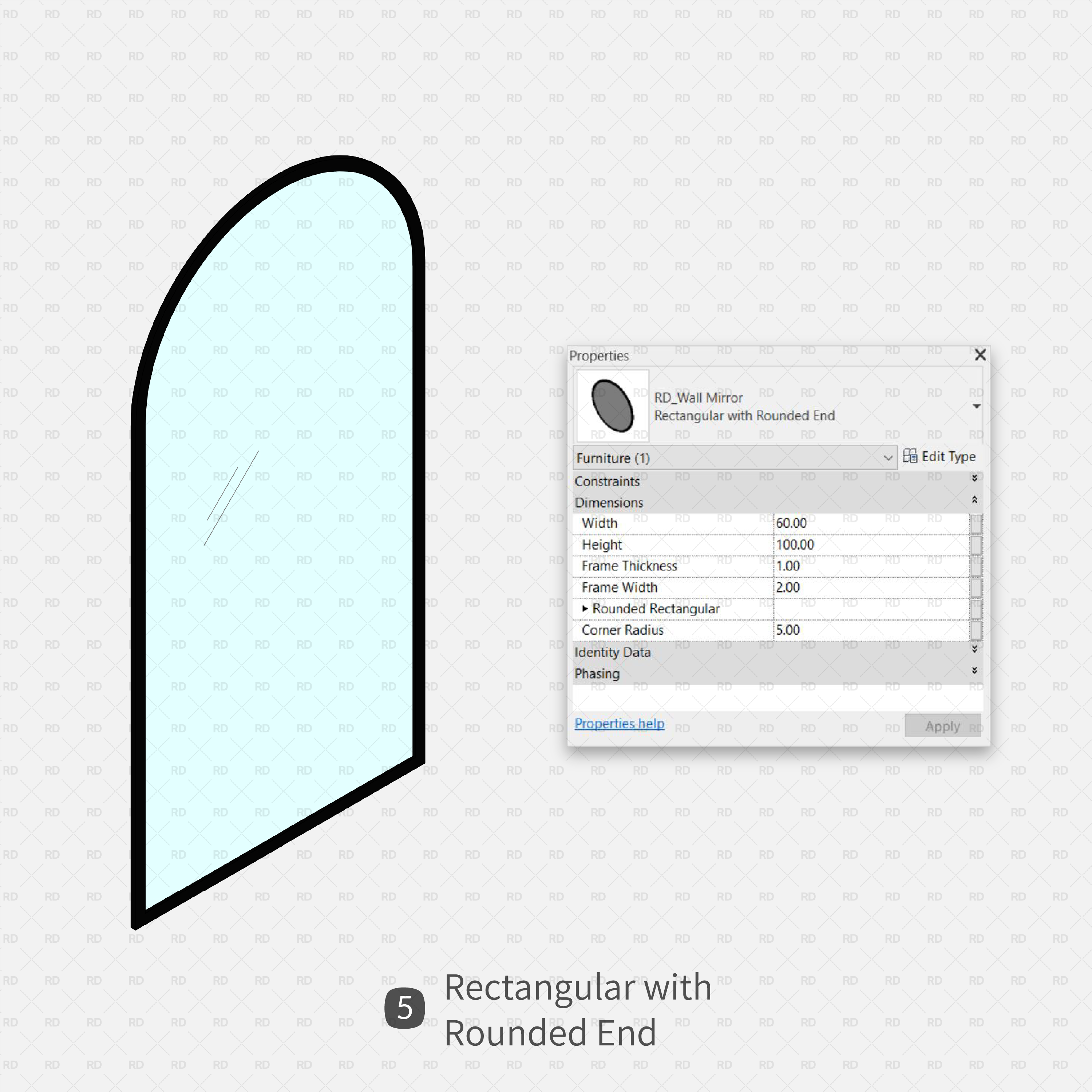 mirror with rounded end for revit