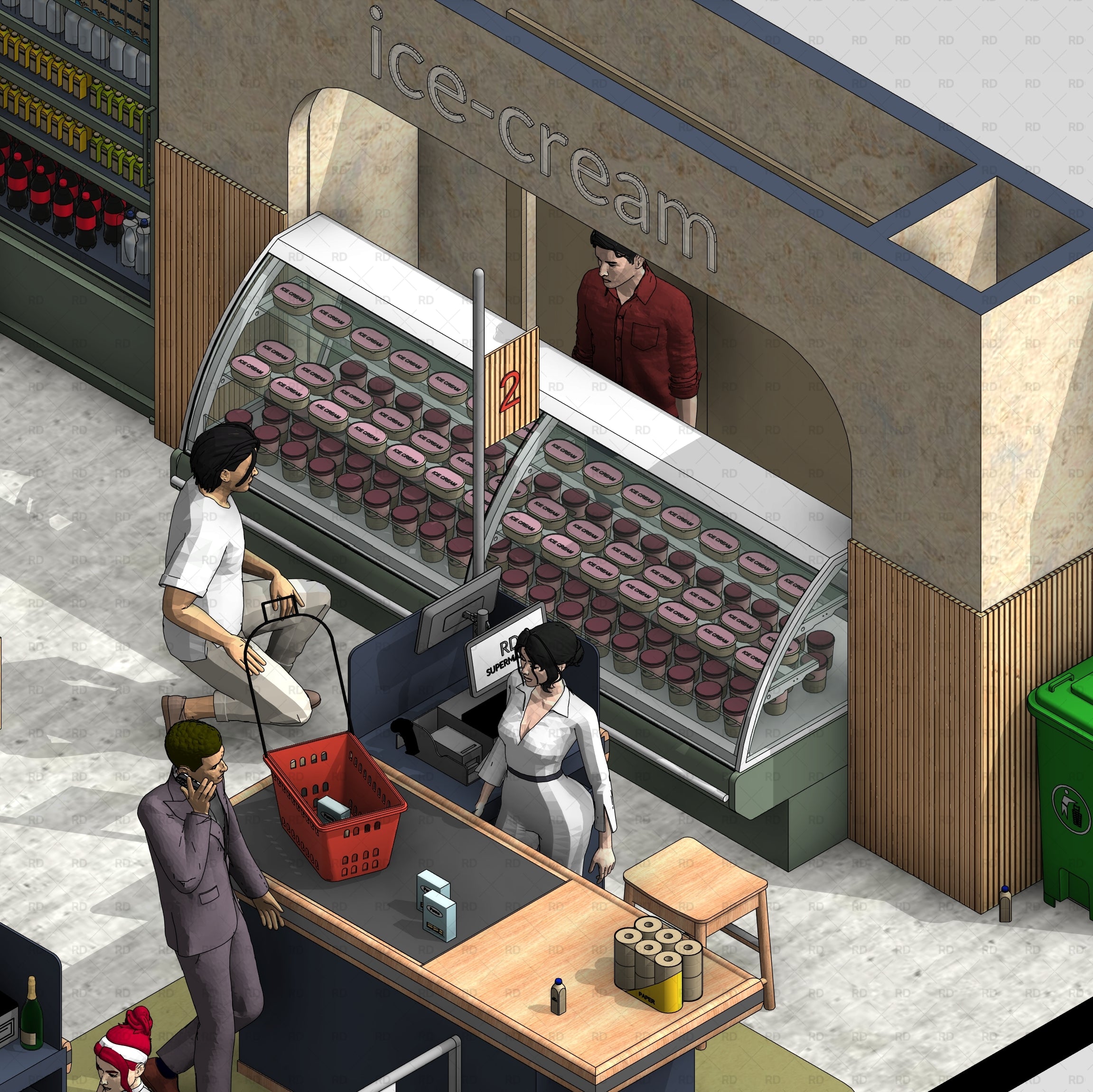 Revit Supermarket and Grocery Store Equipment Families download 2020 ice cream deli cooler 