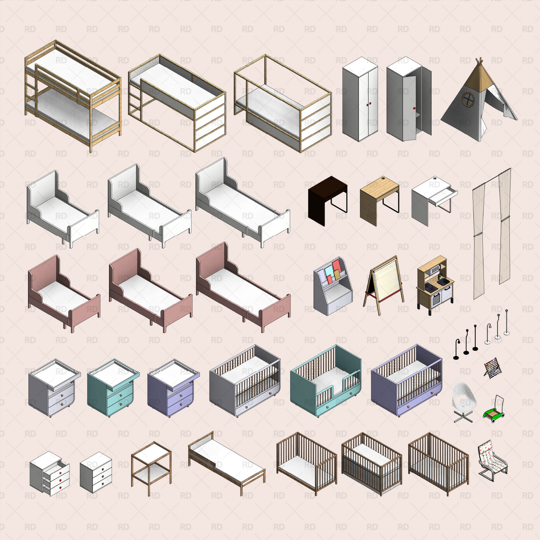 Kids room and nursery popular furniture Families for Revit | RD Studio