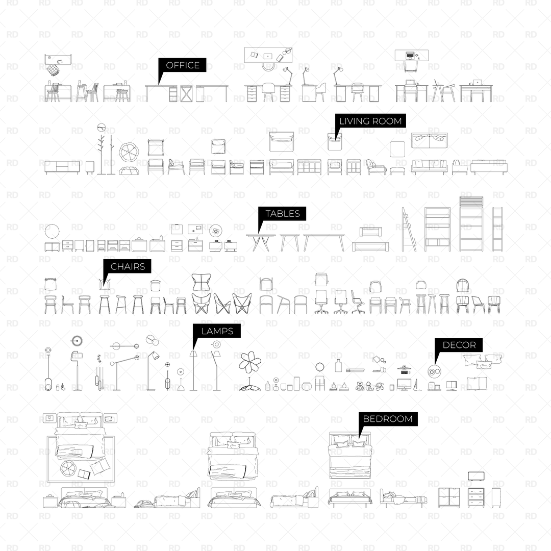 CAD Blocks & Vector: Modern House Furniture by Room (168 Figures ...