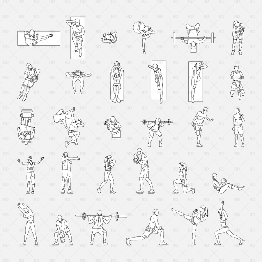 Revit 2D People At the Gym (30 Figures) | RD Studio
