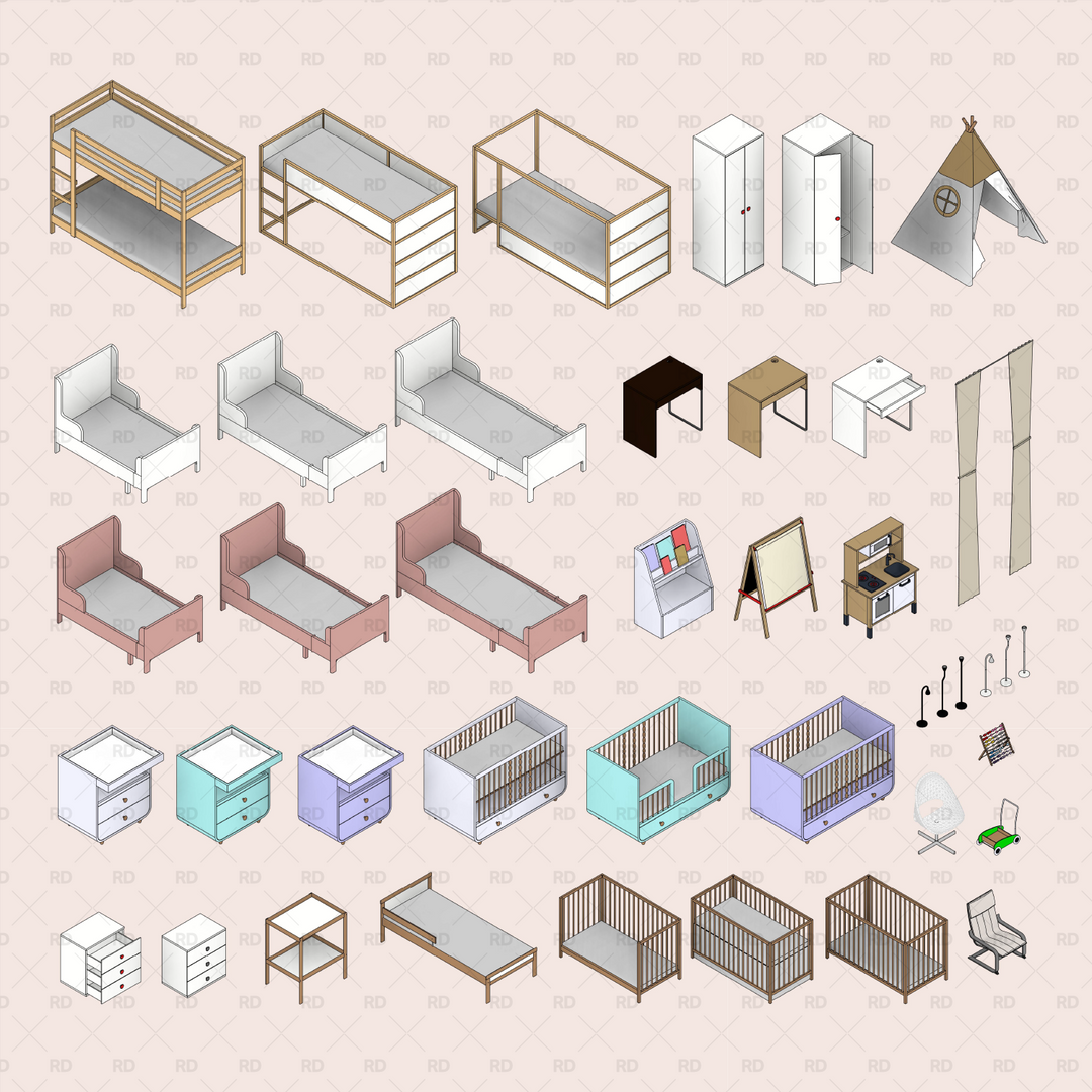 Kids room and nursery popular furniture Families for Revit | RD Studio