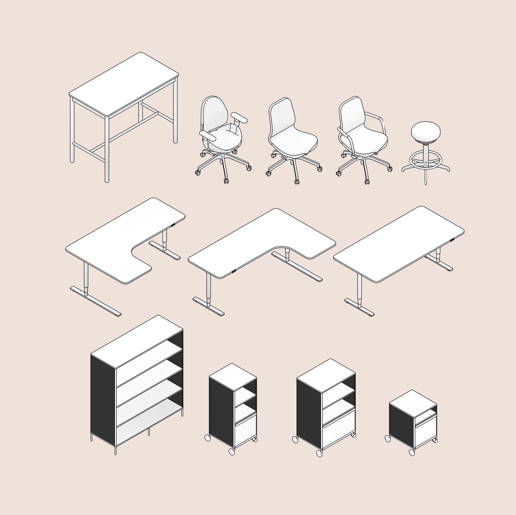 Office Table Rivet Parametric Office Furniture Families for Revit | RD Studio