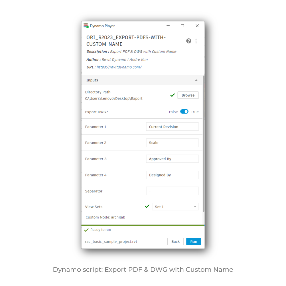 Dynamo Script: Export PDF & DWG with Custom Name