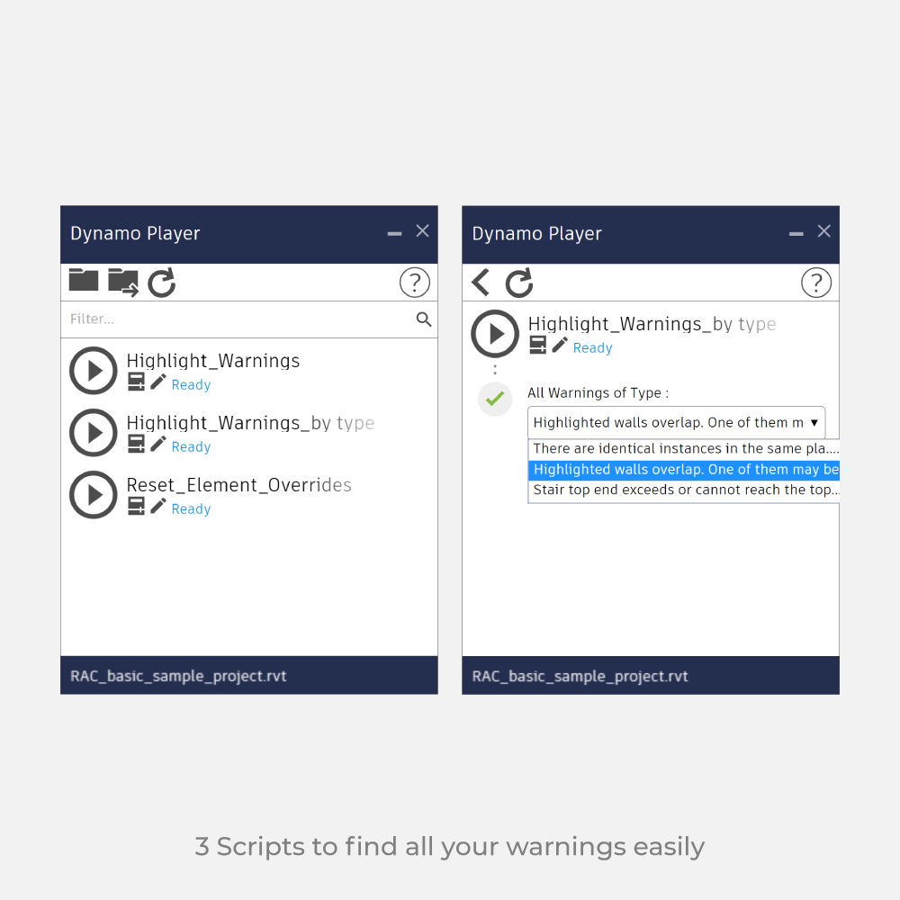 Dynamo player revit Highlight Warnings