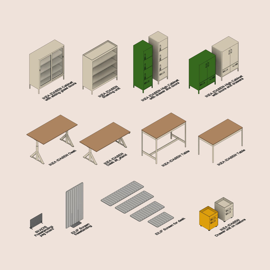 Office Table Rivet Parametric Furniture for Office Space Families for Revit | RD Studio