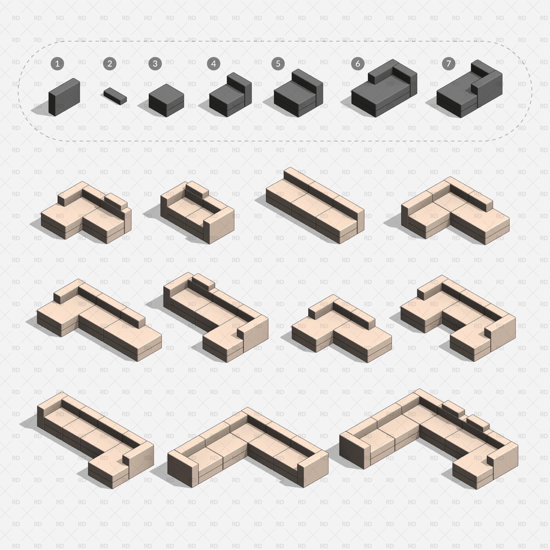 IKEA JATTEBO Modular Sofa Revit Families