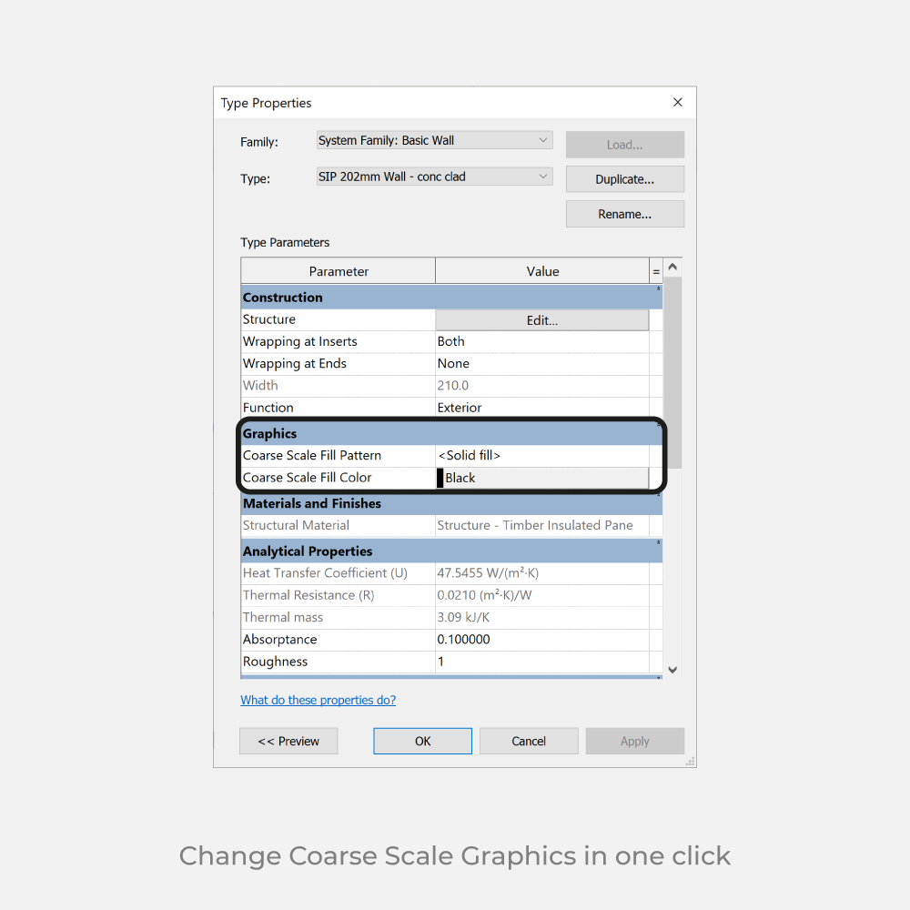 Dynamo Script: Set Walls Coarse Scale Fill Color and Pattern