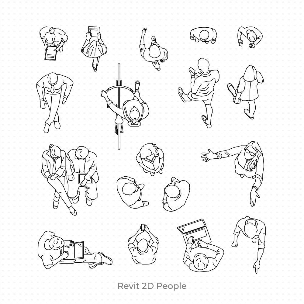 Person Rvt Revit 2D People in Top Plan View (16 Figures) | RD Studio