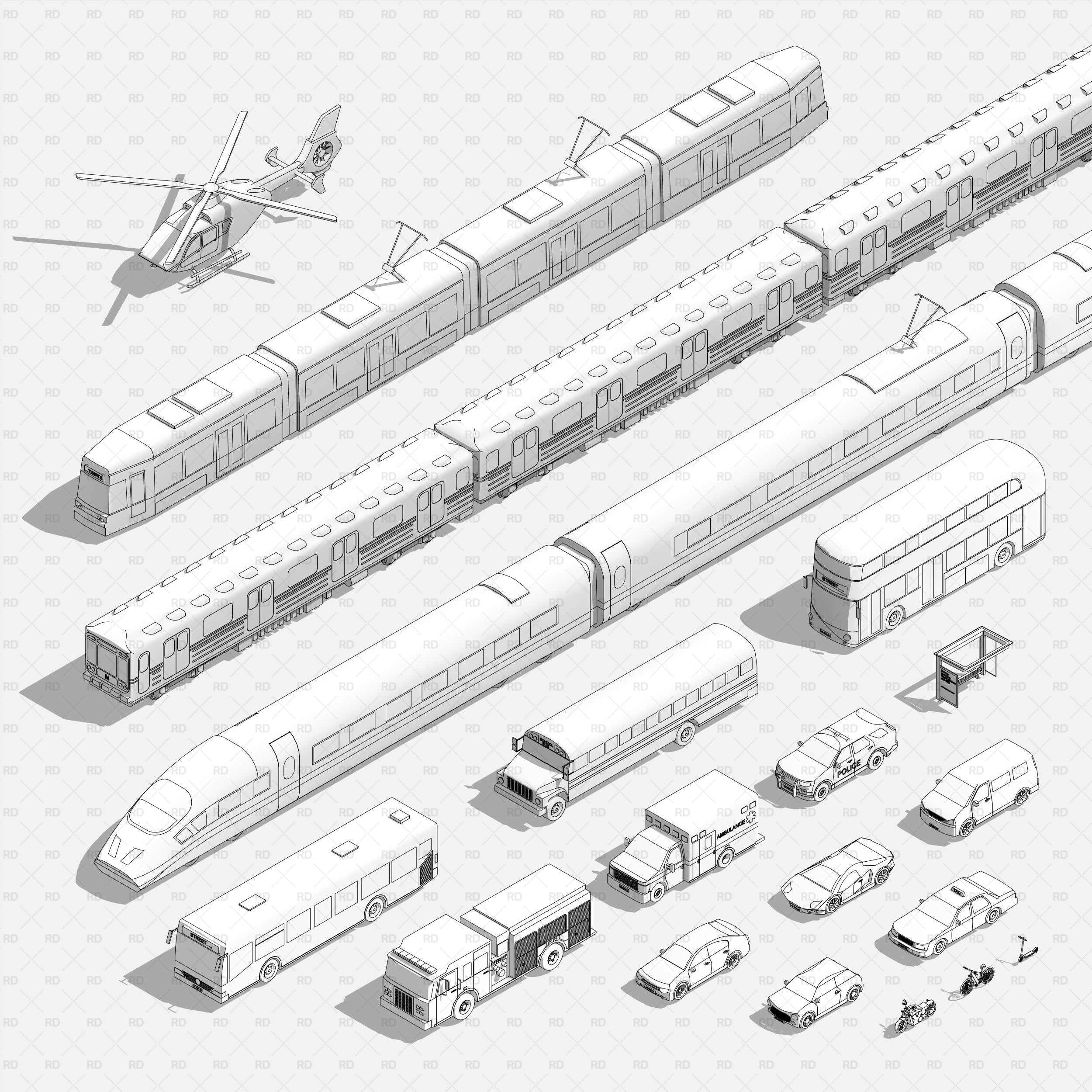 Revit Vehicles and Public Transportation Super Mega Pack - RD Studio