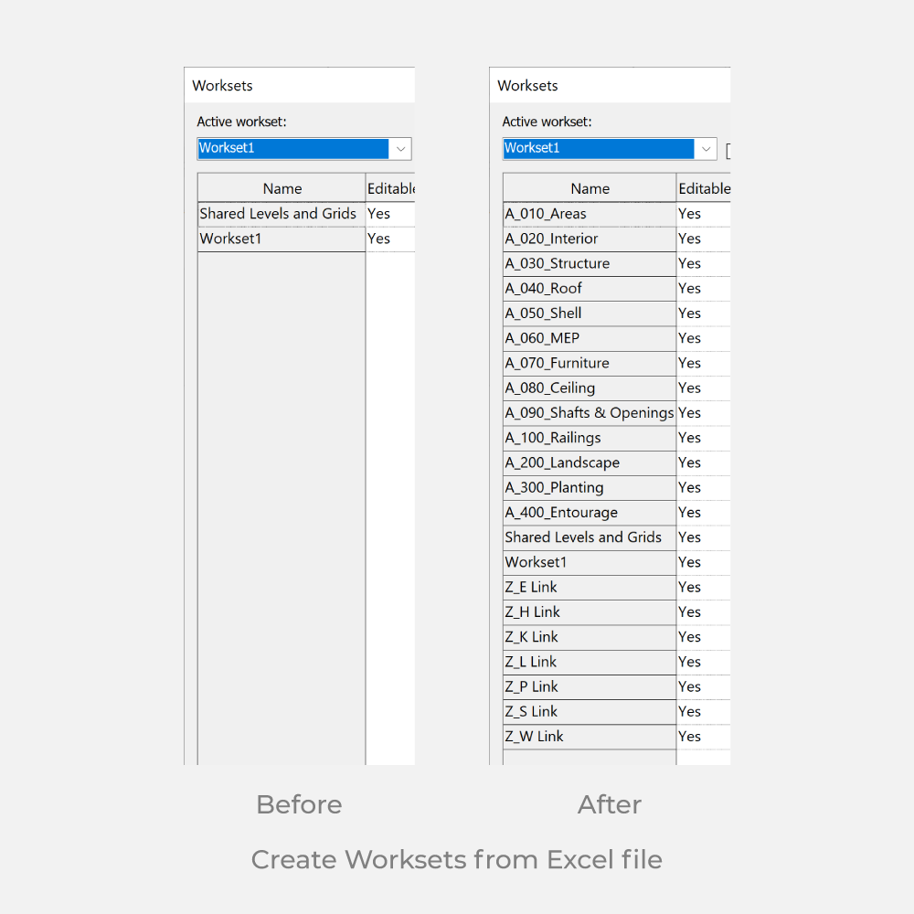 worksets from excel revit 