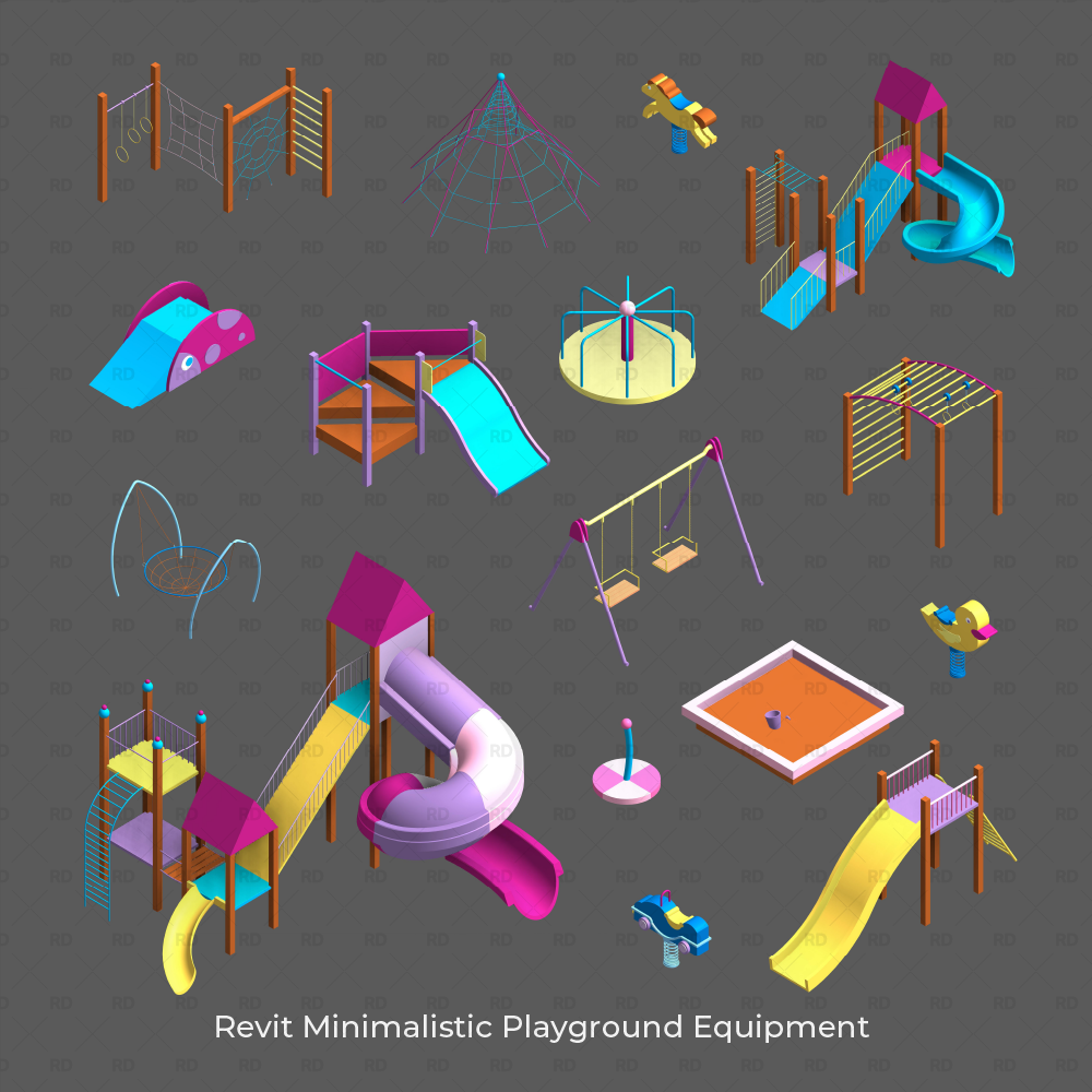 Playground 3d Model Rvt Revit Minimalistic Playground Equipment Families | Download RVT | Revit ...