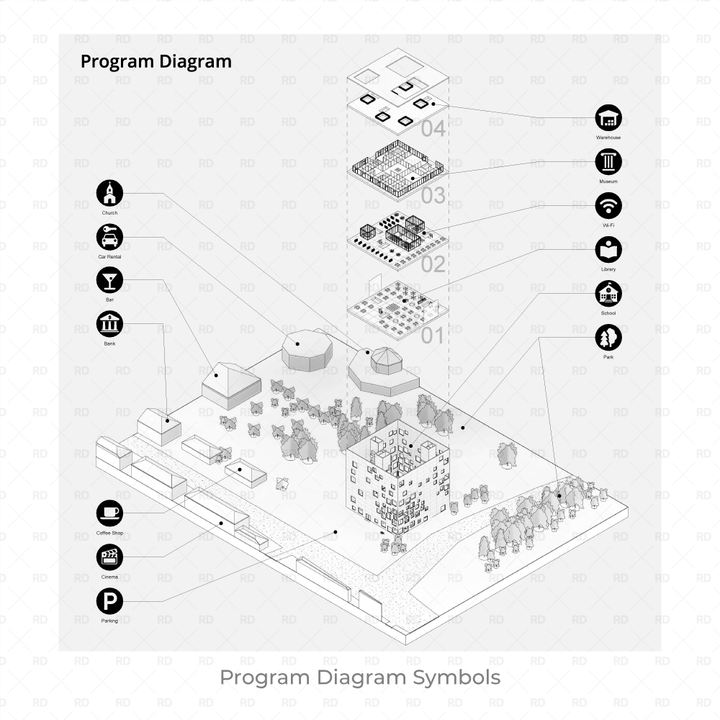 Revit 2D Symbols - Site Analysis and Program Diagrams