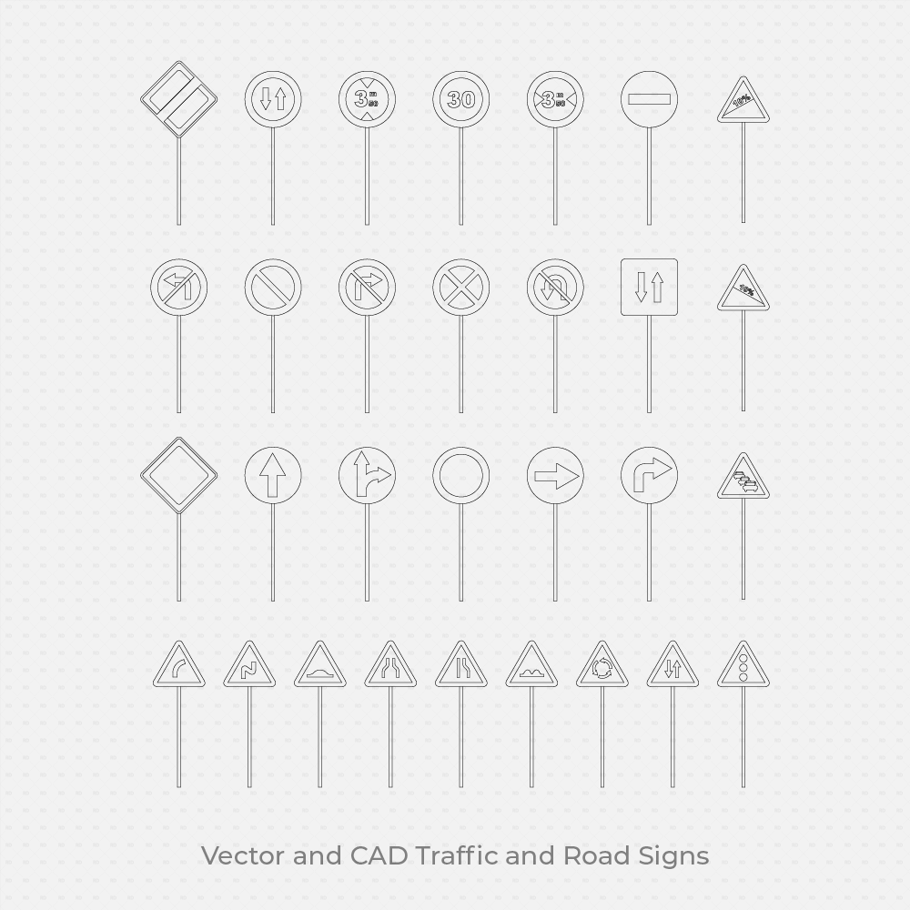 CAD Blocks & Vector Road and Traffic Signs (60 Figures) | Download DWG ...