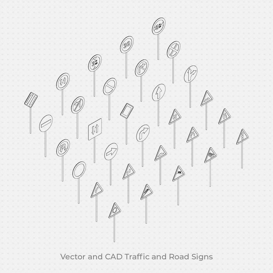 CAD Blocks & Vector Road and Traffic Signs (60 Figures) | Download DWG ...