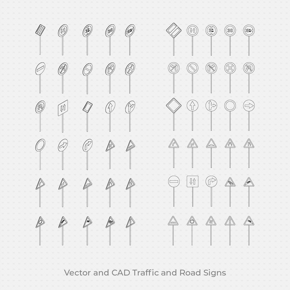 Signages Rvt Blocks CAD Blocks & Vector Road and Traffic Signs (60 Figures) | Download DWG ...